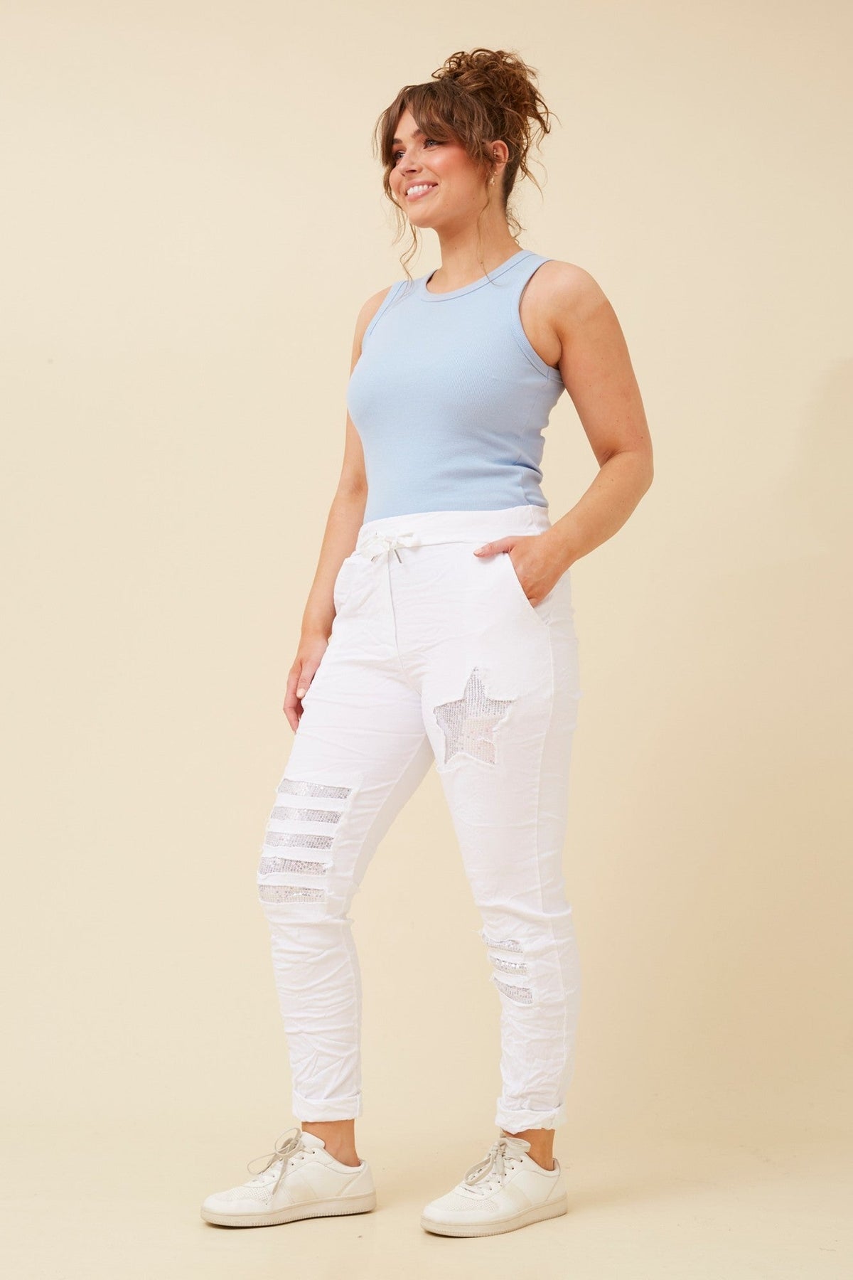 BOTTEGA MODA JANJA SEQUIN JOGGER PANTS (White)