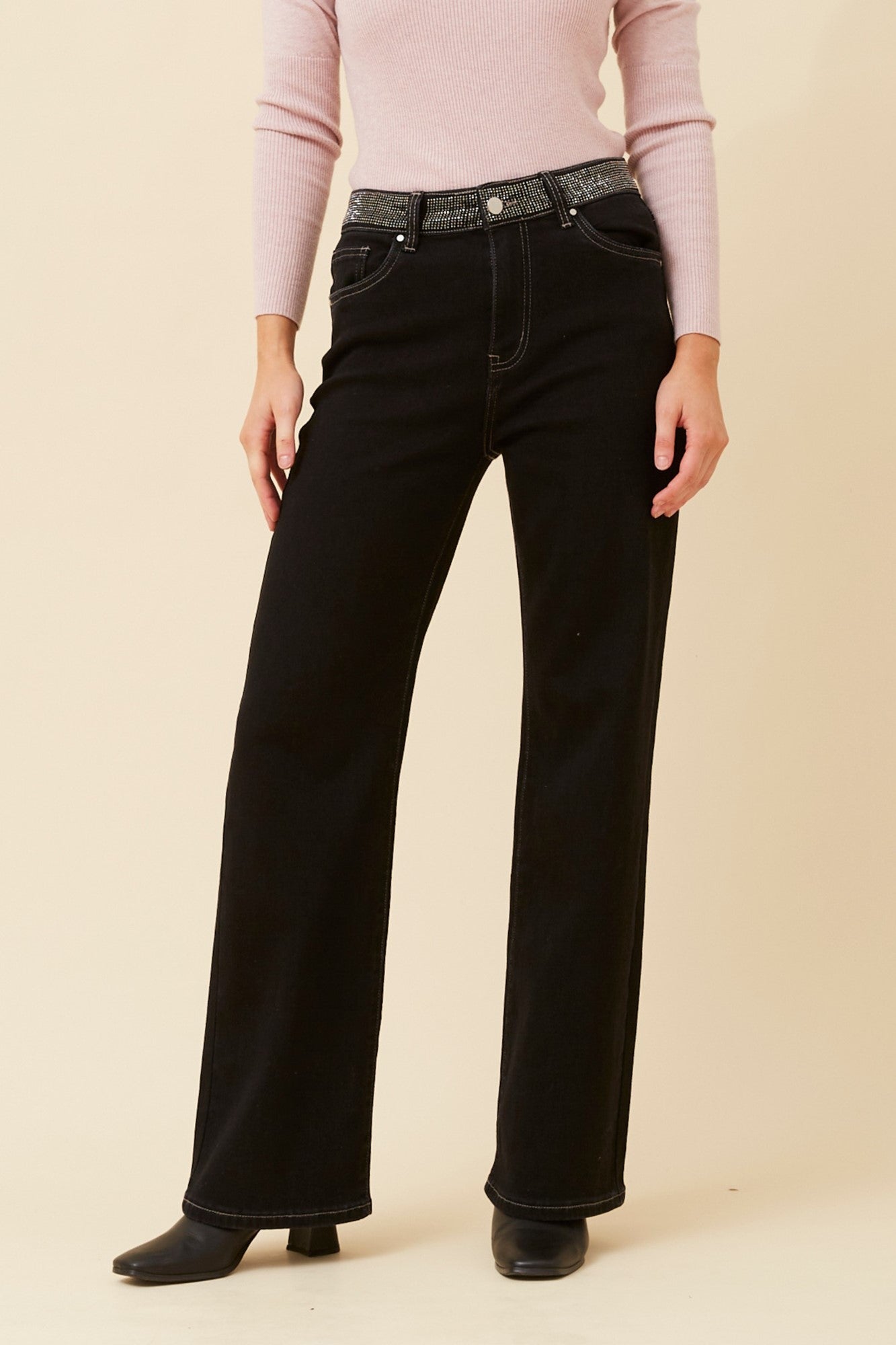 FABIENNE DIAMANTE DENIM PANTS (Black)
