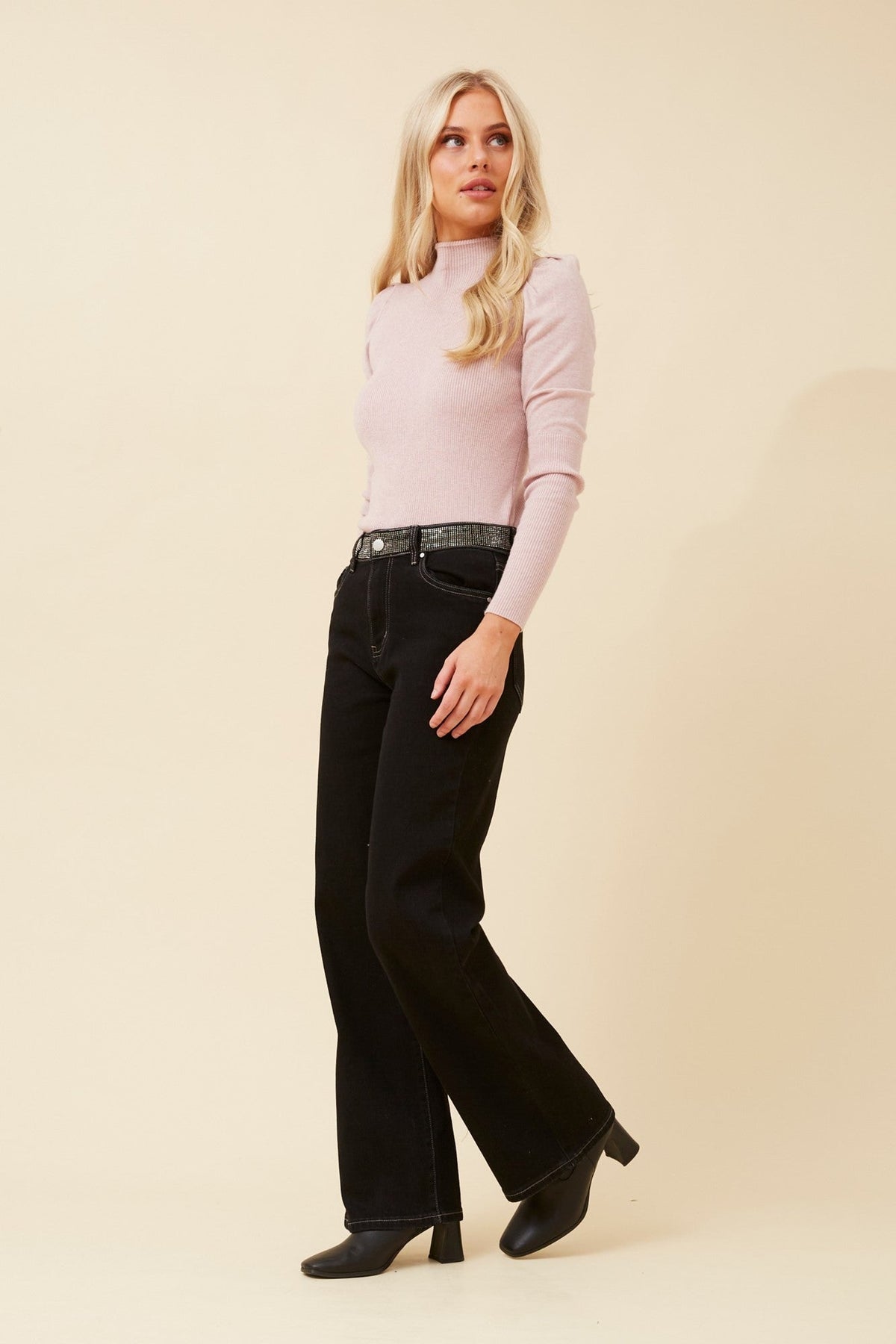 FABIENNE DIAMANTE DENIM PANTS (Black)