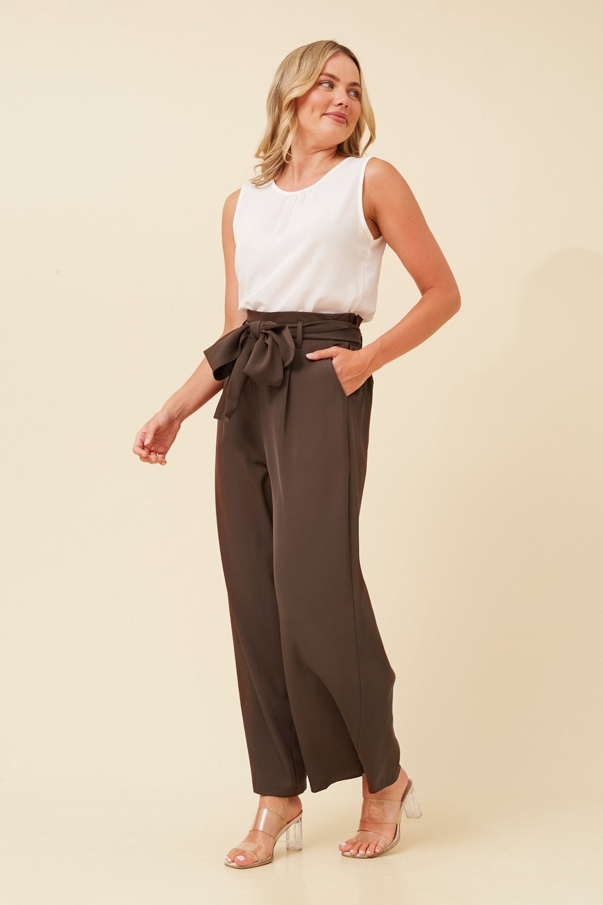Caroline Morgan Australia WINIFRED PAPER BAG PANTS (Chocolate)