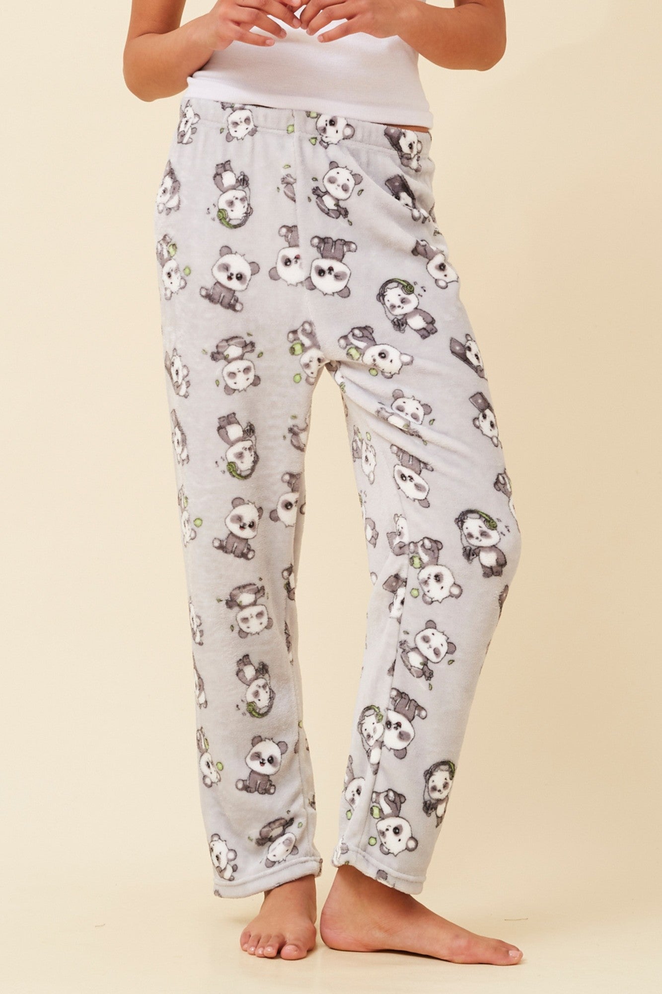 Image of a model wearing Pants. Product name - LEE PYJAMA PANTS in Grey colour by brand - Caroline Morgan Australia