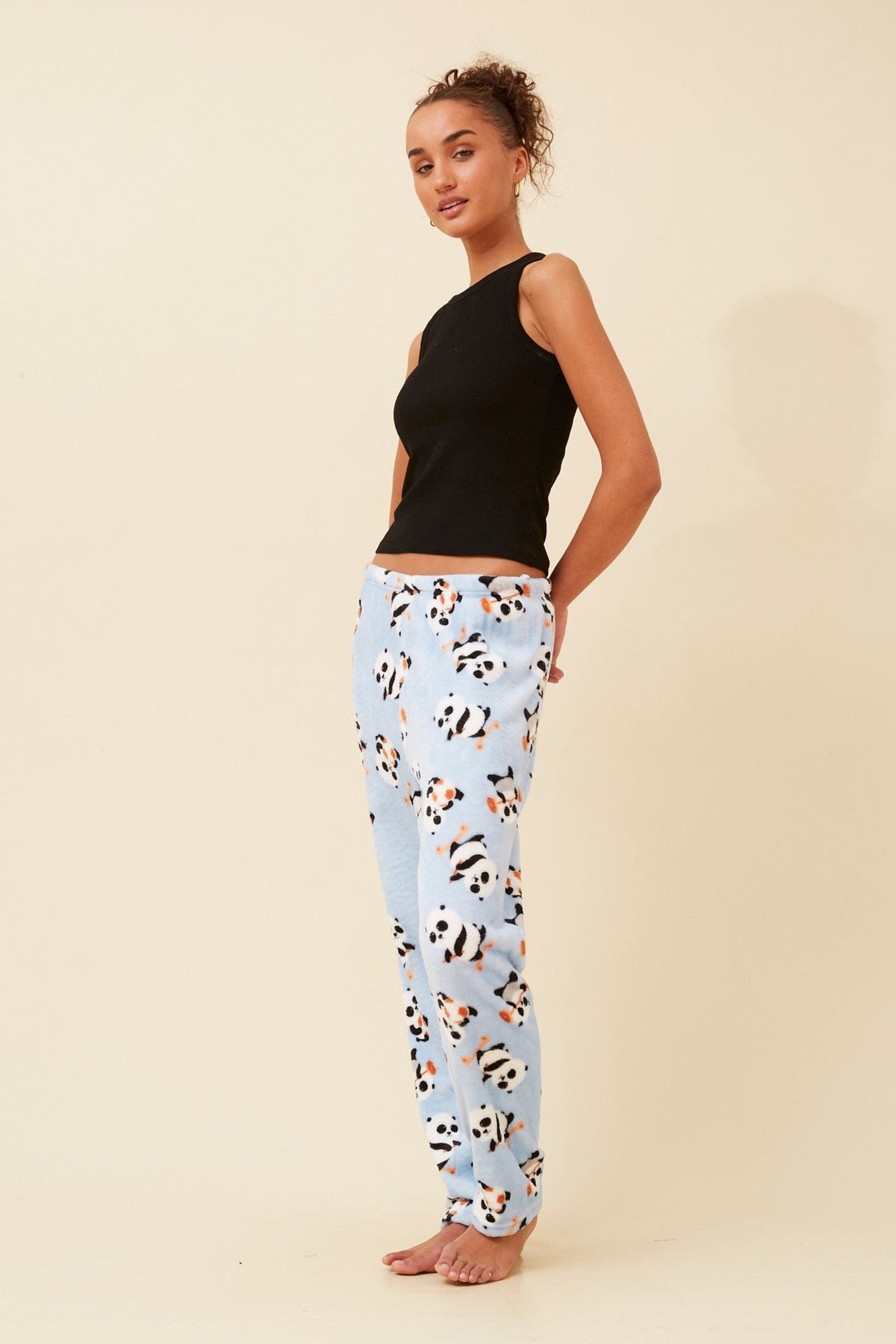 Image of a model wearing Pants. Product name - LEE PYJAMA PANTS in Light Blue colour by brand - Caroline Morgan Australia