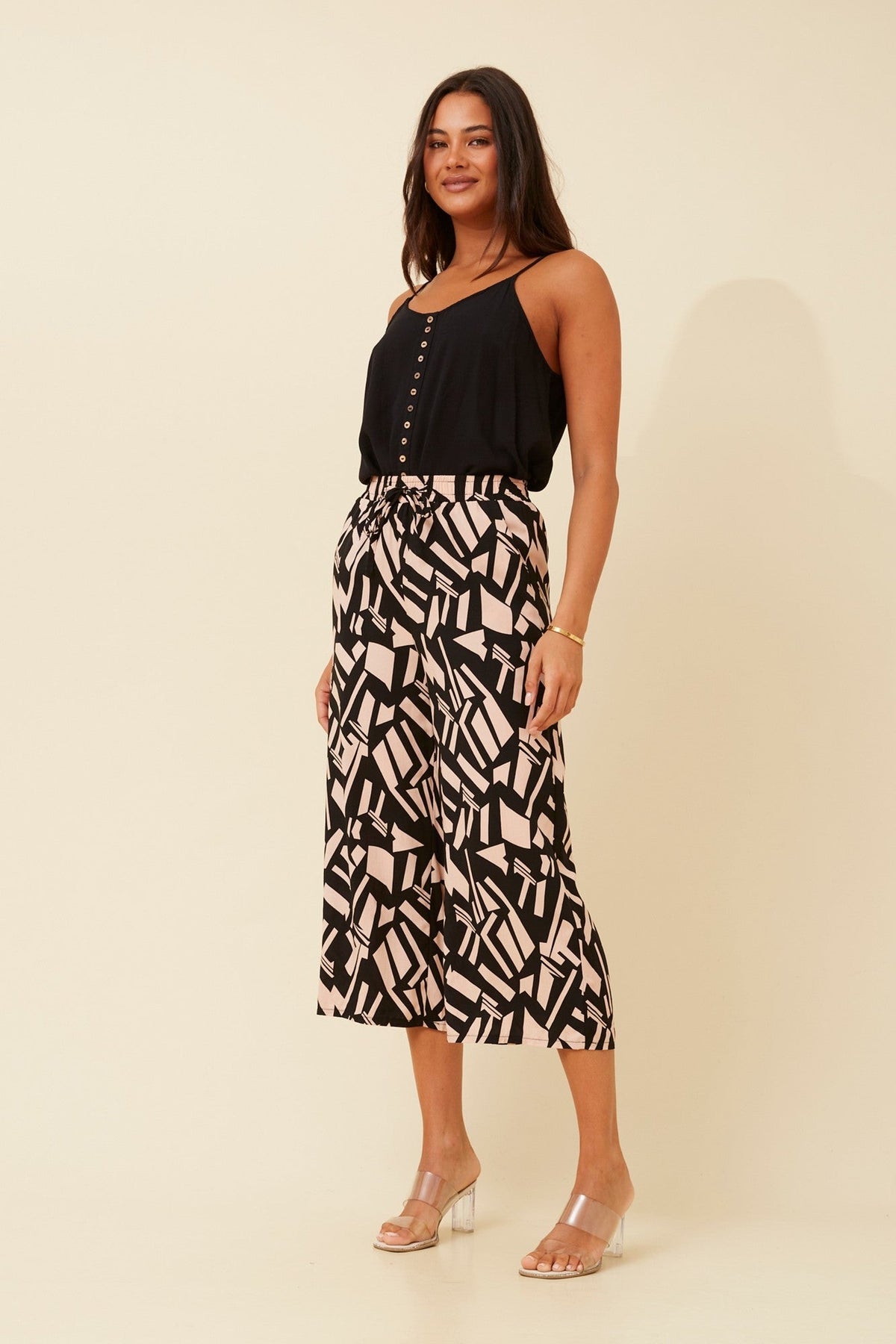 Caroline Morgan Australia SUZE ABSTRACT PRINT CULOTTES (Black)
