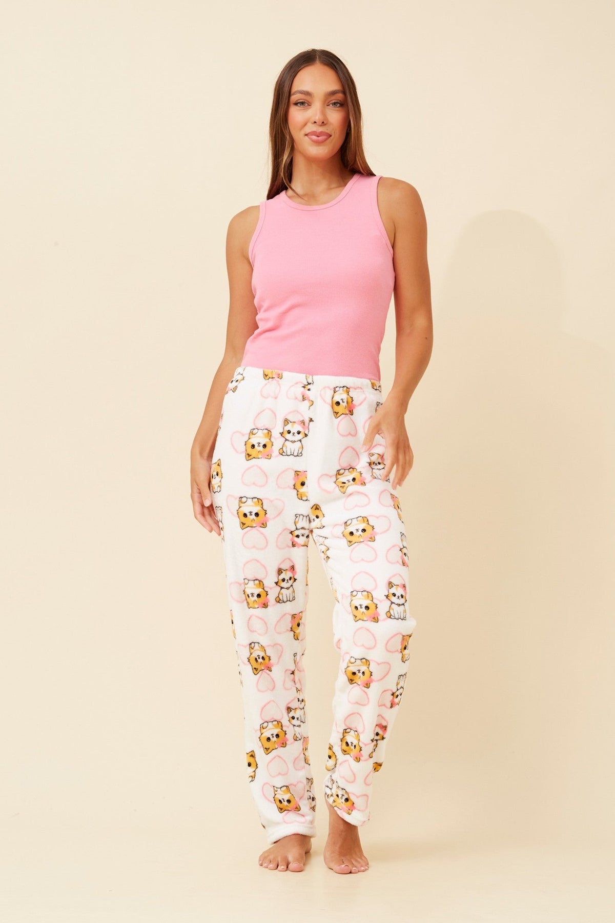 LEE CAT PRINT PLUSH PYJAMA PANTS (Multi Pink)