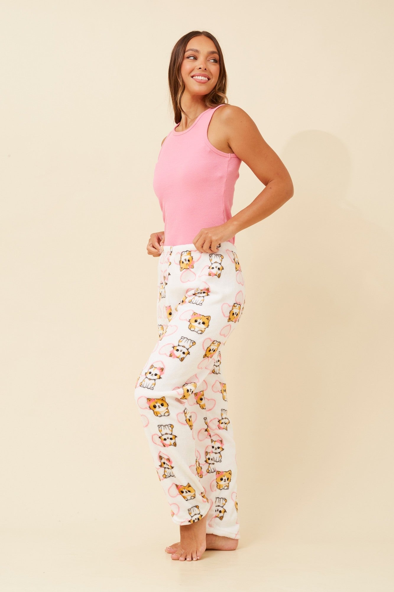 LEE CAT PRINT PLUSH PYJAMA PANTS (Multi Pink)