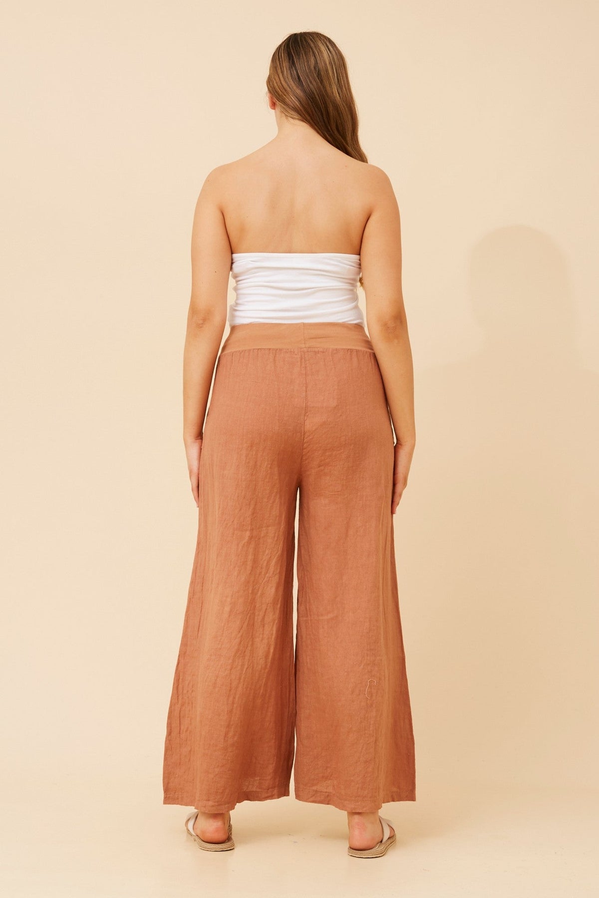 BOTTEGA MODA AMILITA WIDE LEG LINEN PANTS (Tobacco)