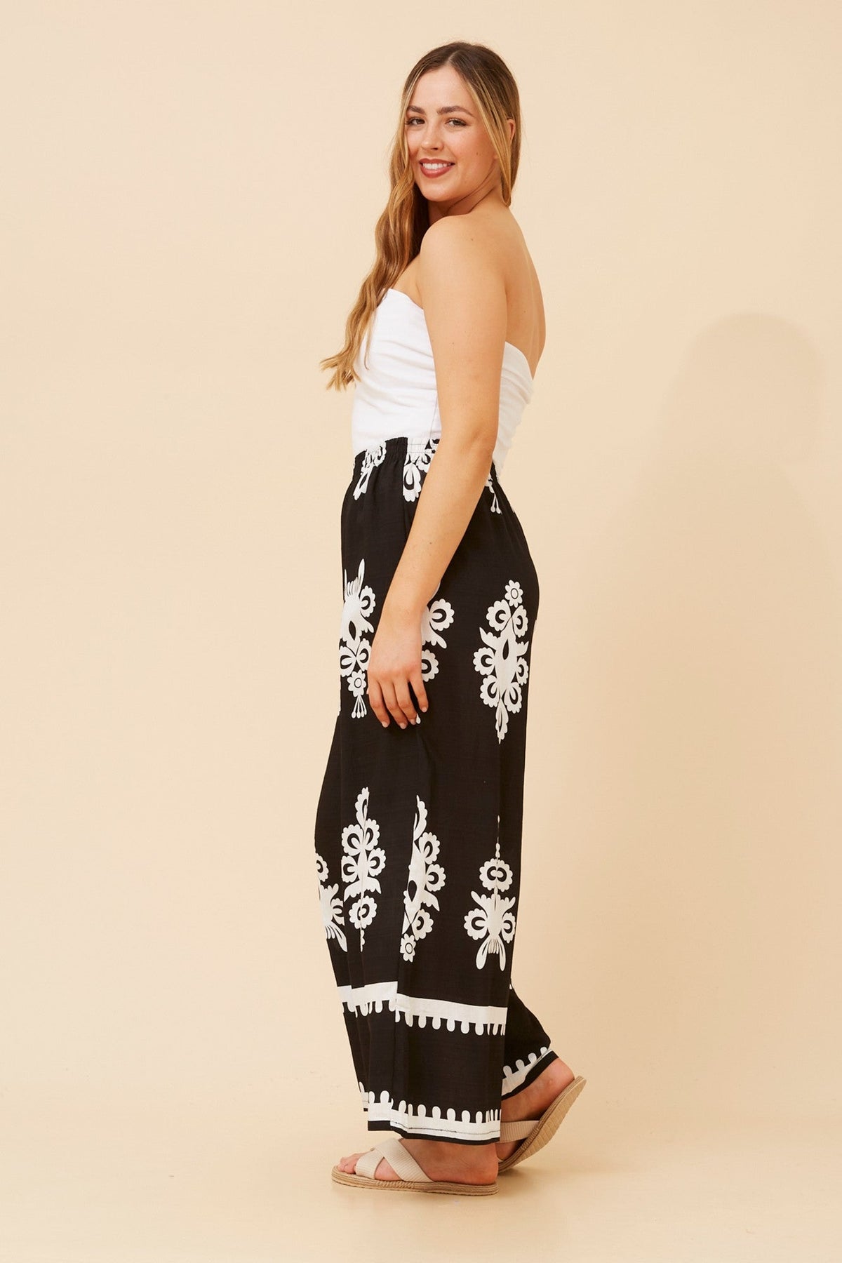 Caroline Morgan Australia ANCA BORDER PRINT WIDE LEG PANTS (Black)