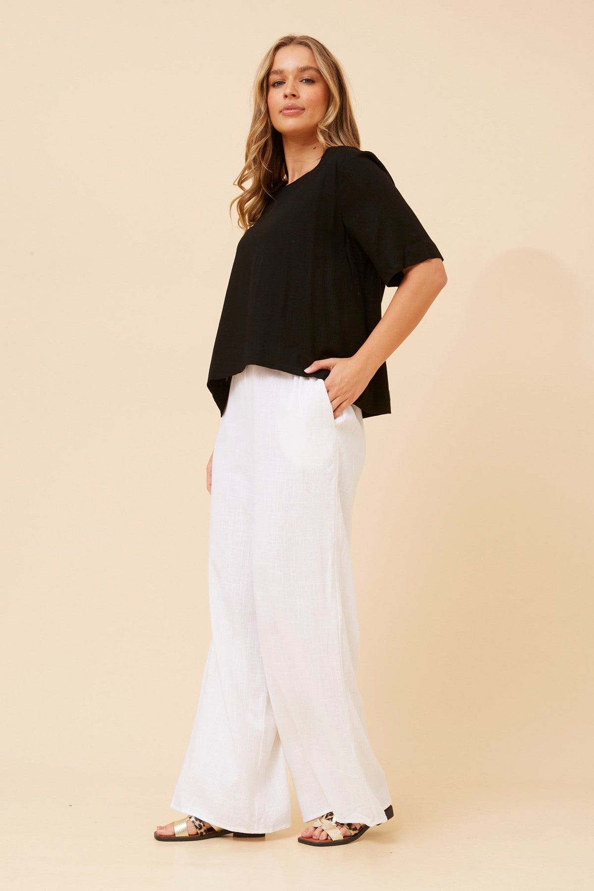 Caroline Morgan Australia DONNY LINEN BLEND PANTS (White)