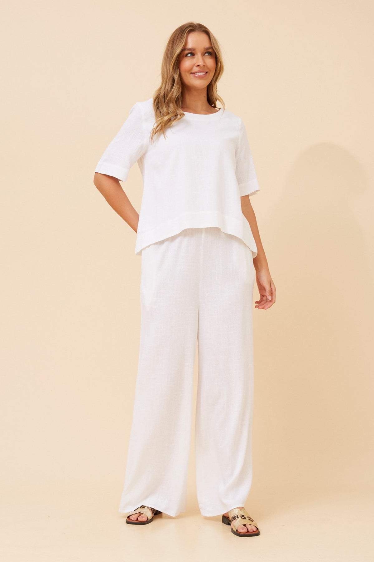 Caroline Morgan Australia DONNY LINEN BLEND PANTS (White)