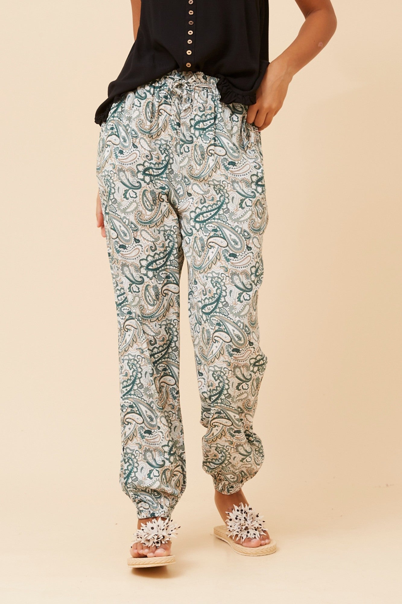 KNOXLEE PAISLEY PRINT JOGGER PANTS (Green)