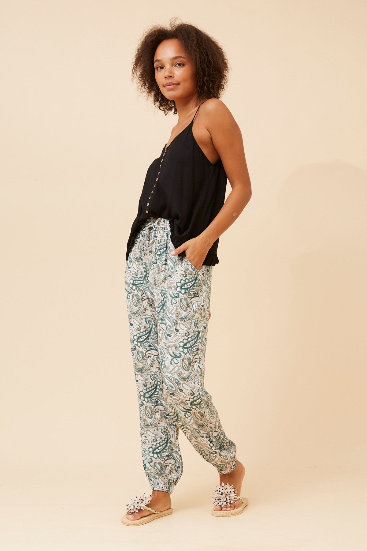 KNOXLEE PAISLEY PRINT JOGGER PANTS (Green)