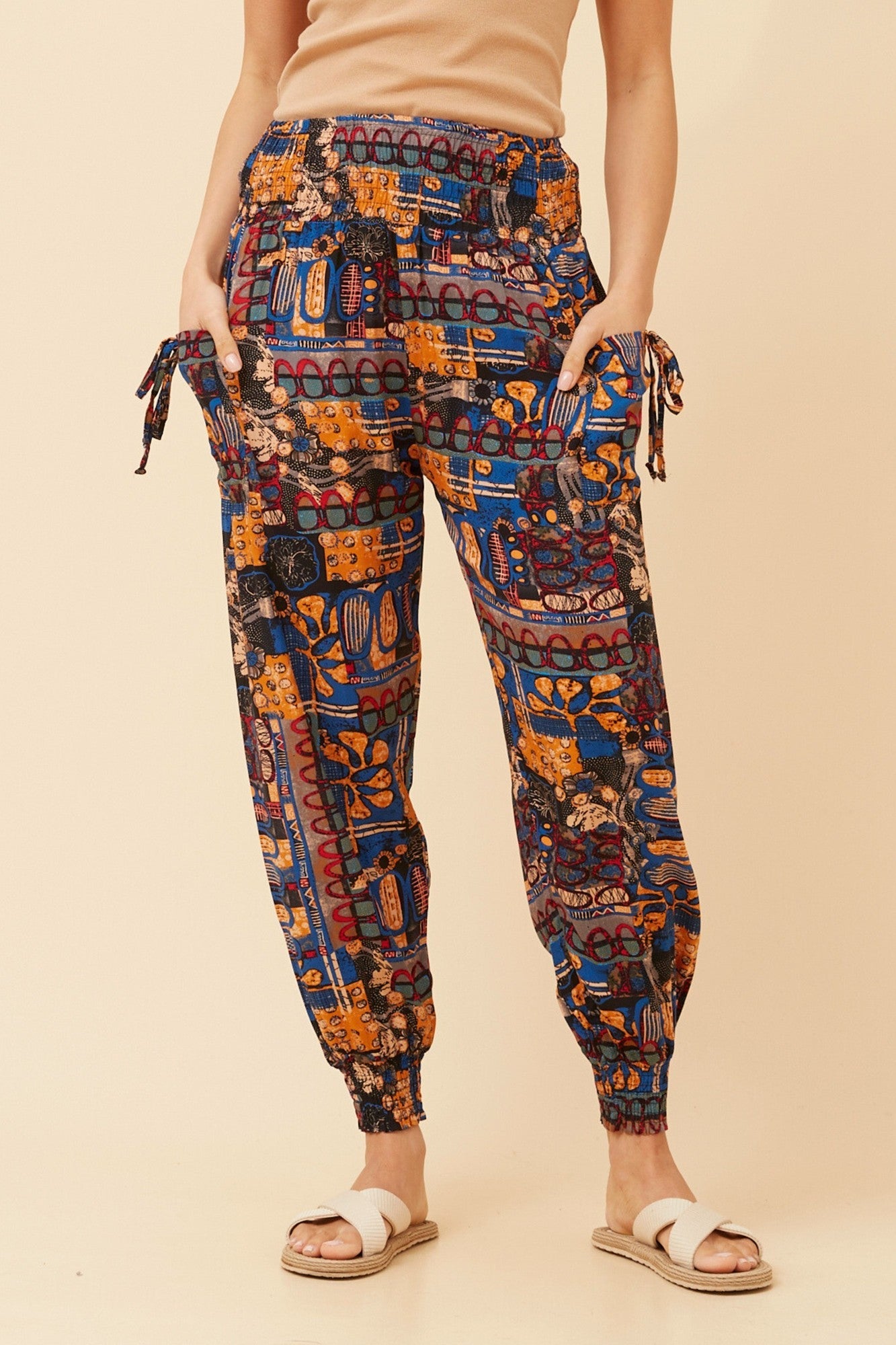 ABSTRACT PRINT HAREM PANTS (Multi Blue)