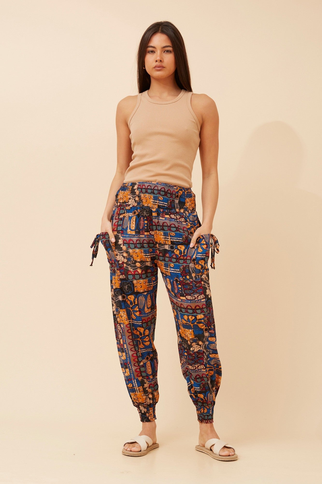 ABSTRACT PRINT HAREM PANTS (Multi Blue)