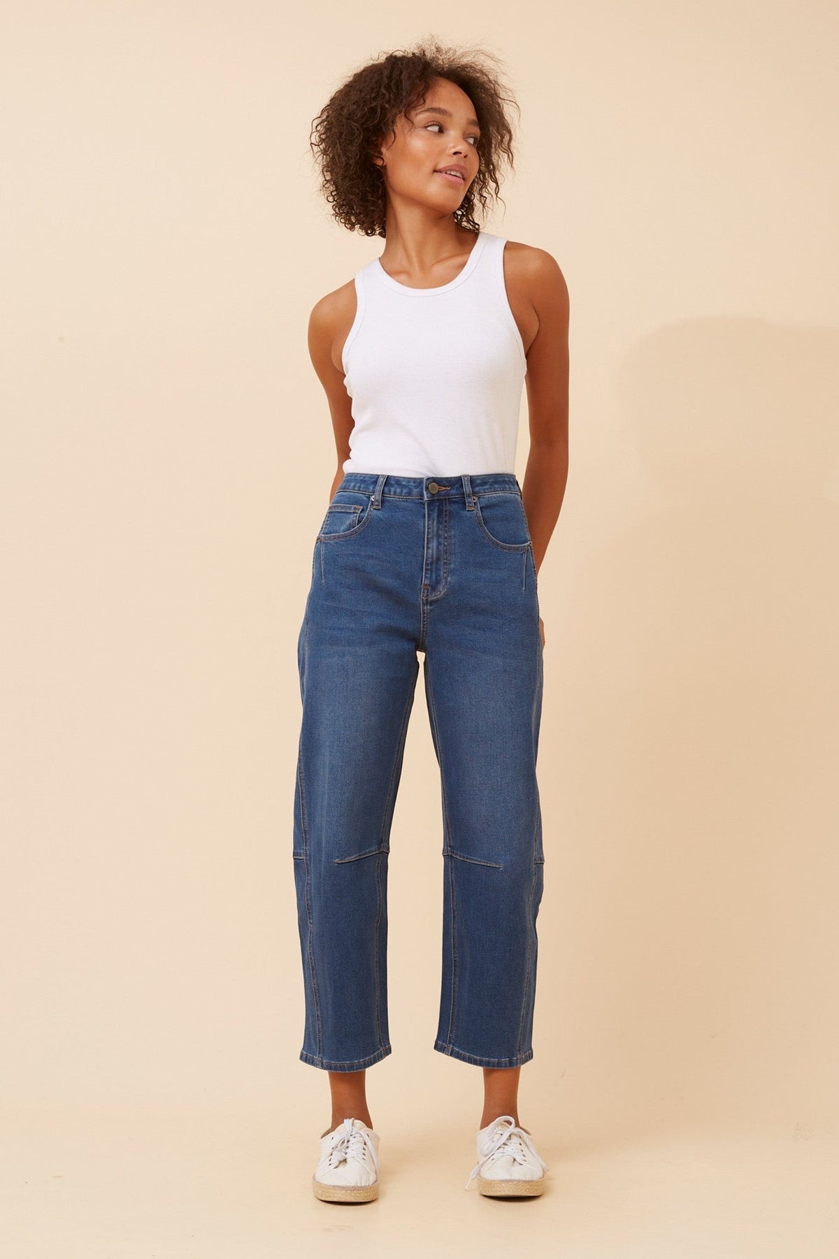 MECONI DENIM BARREL PANTS (Mid Denim)