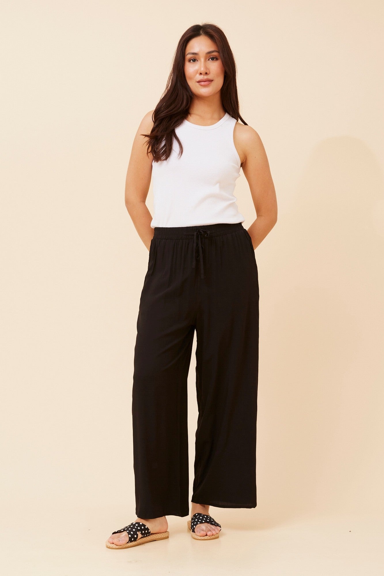 SUZZEL SOLID WIDE LEG PANTS (Black)