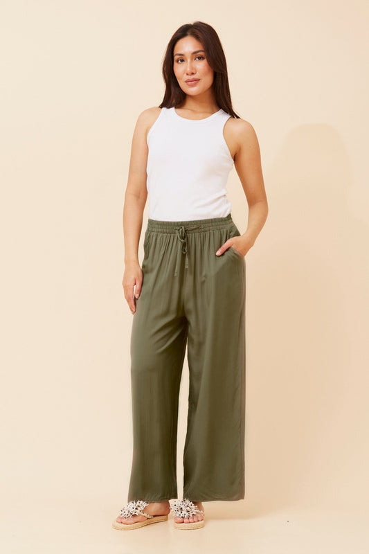Caroline Morgan Australia SUZZEL SOLID WIDE LEG PANTS (Khaki)