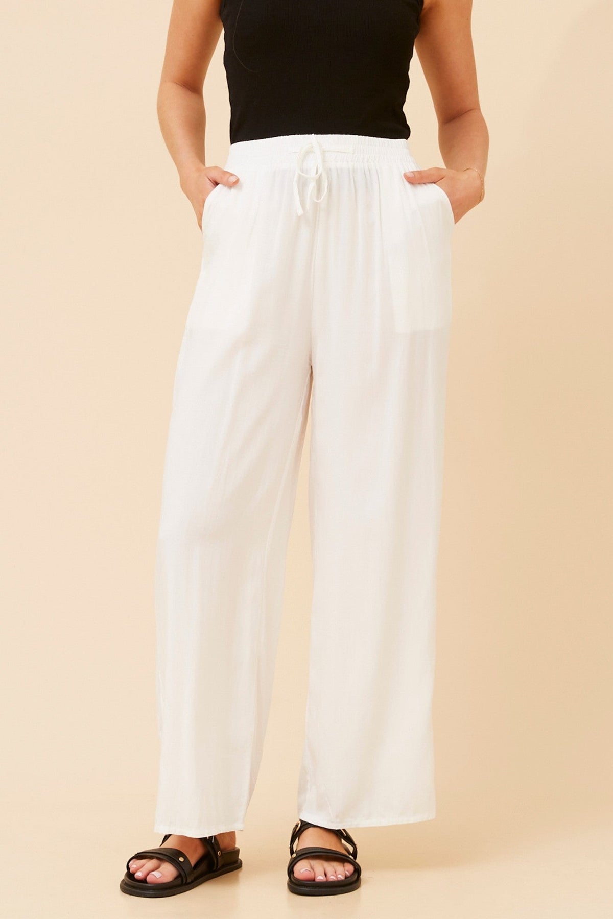 Caroline Morgan Australia SUZZEL SOLID WIDE LEG PANTS (White)