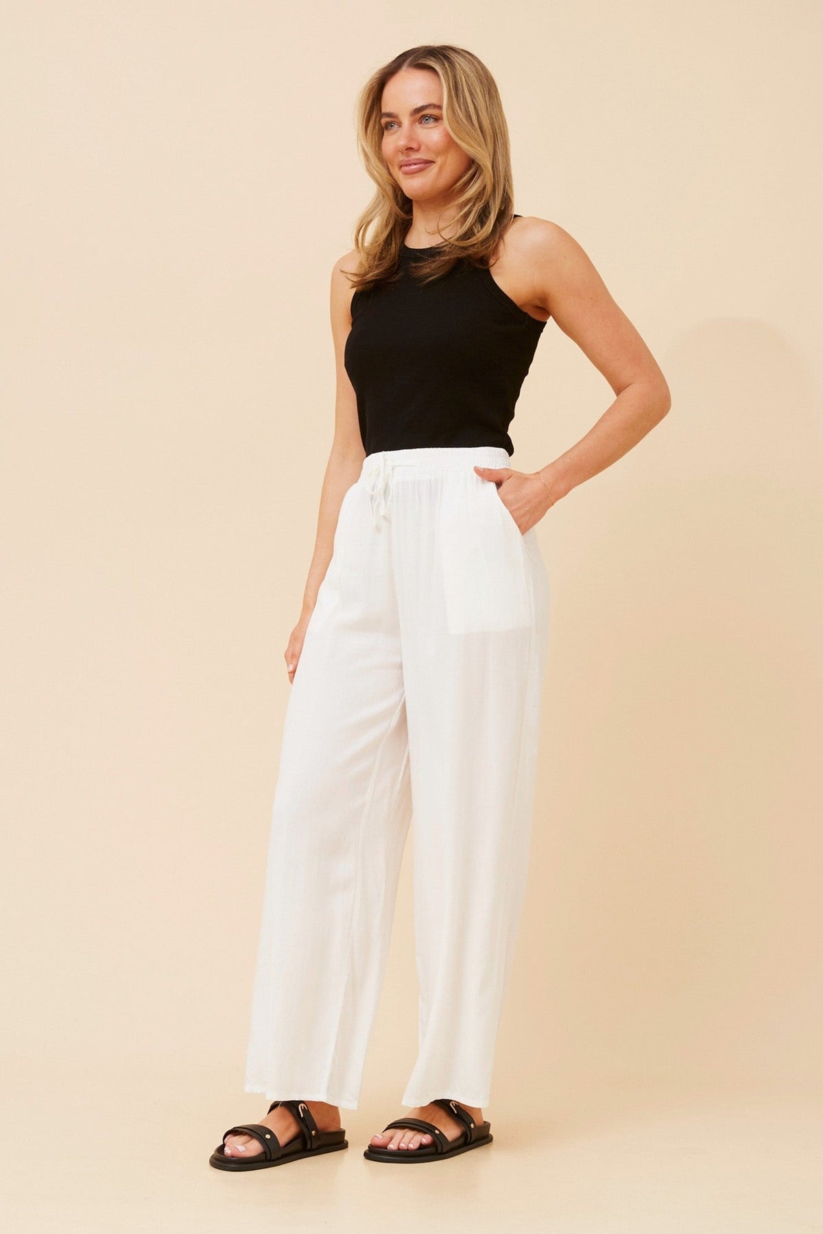Caroline Morgan Australia SUZZEL SOLID WIDE LEG PANTS (White)