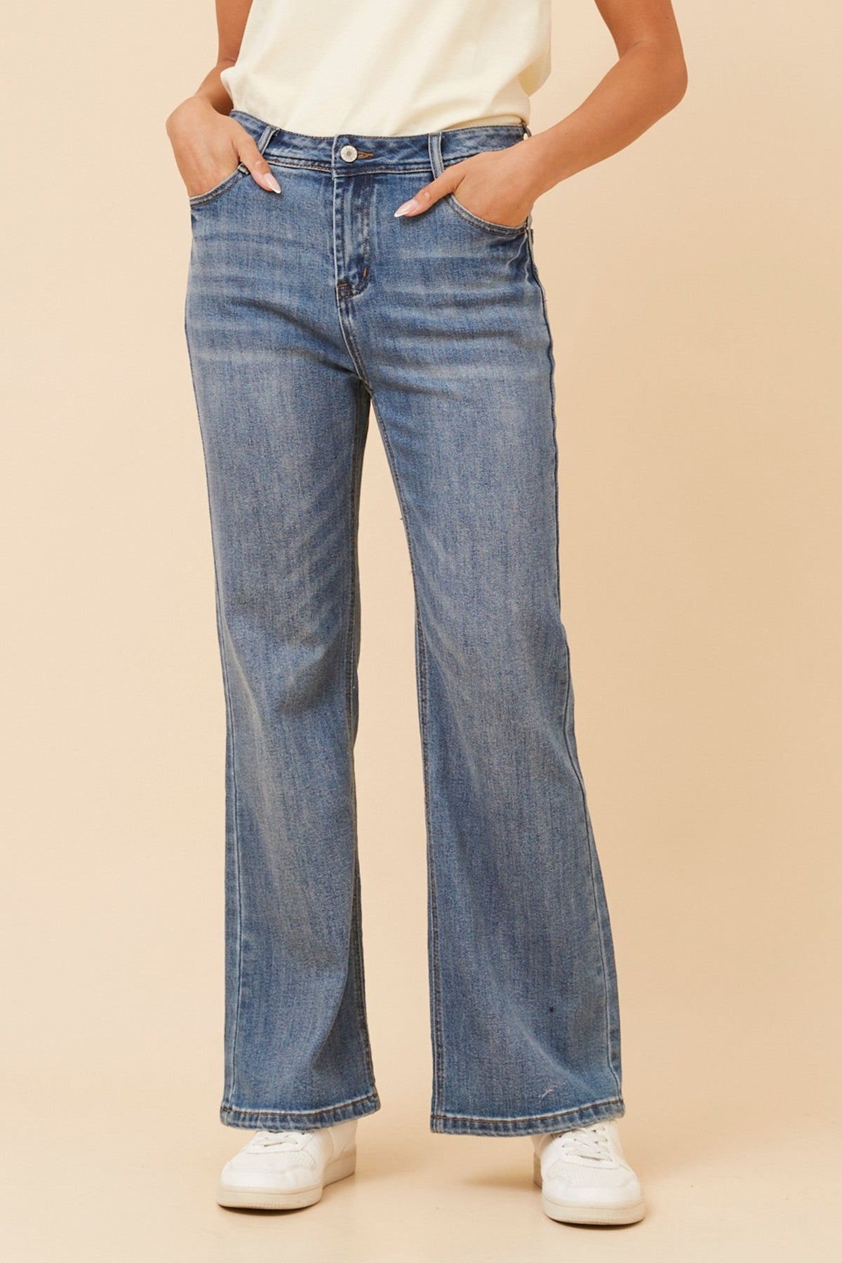 DION FLARED LEG PANTS (Mid Denim)