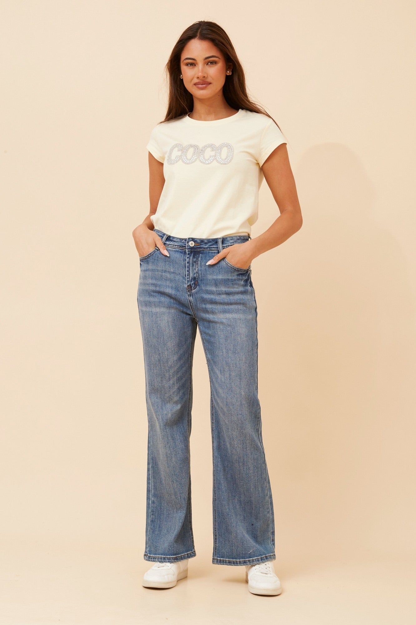 DION FLARED LEG PANTS (Mid Denim)