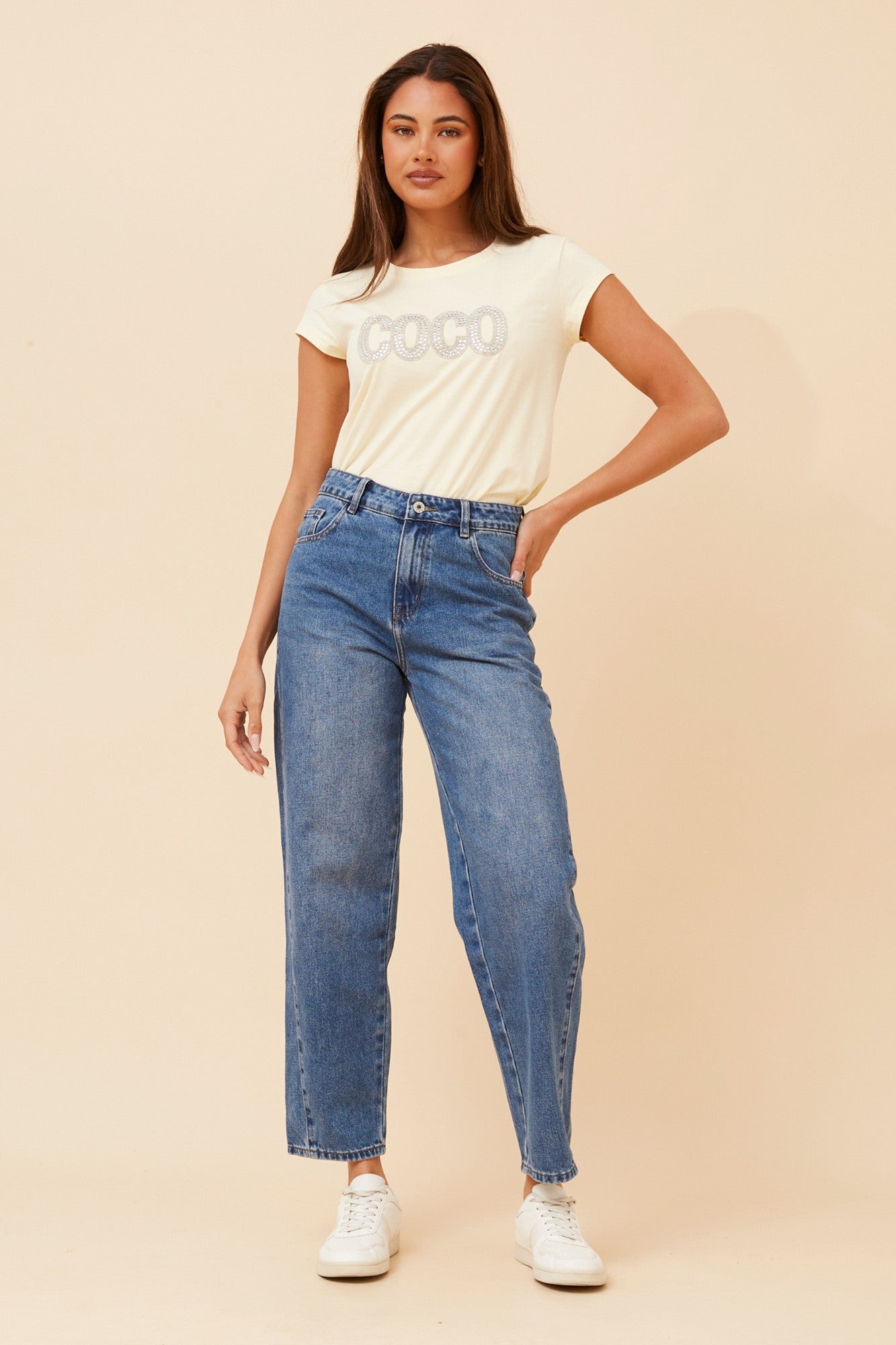 Image of Jeans. Product name - JAELYN DENIM BARREL PANTS in Mid Denim colour by brand - INFINITY DENIM
