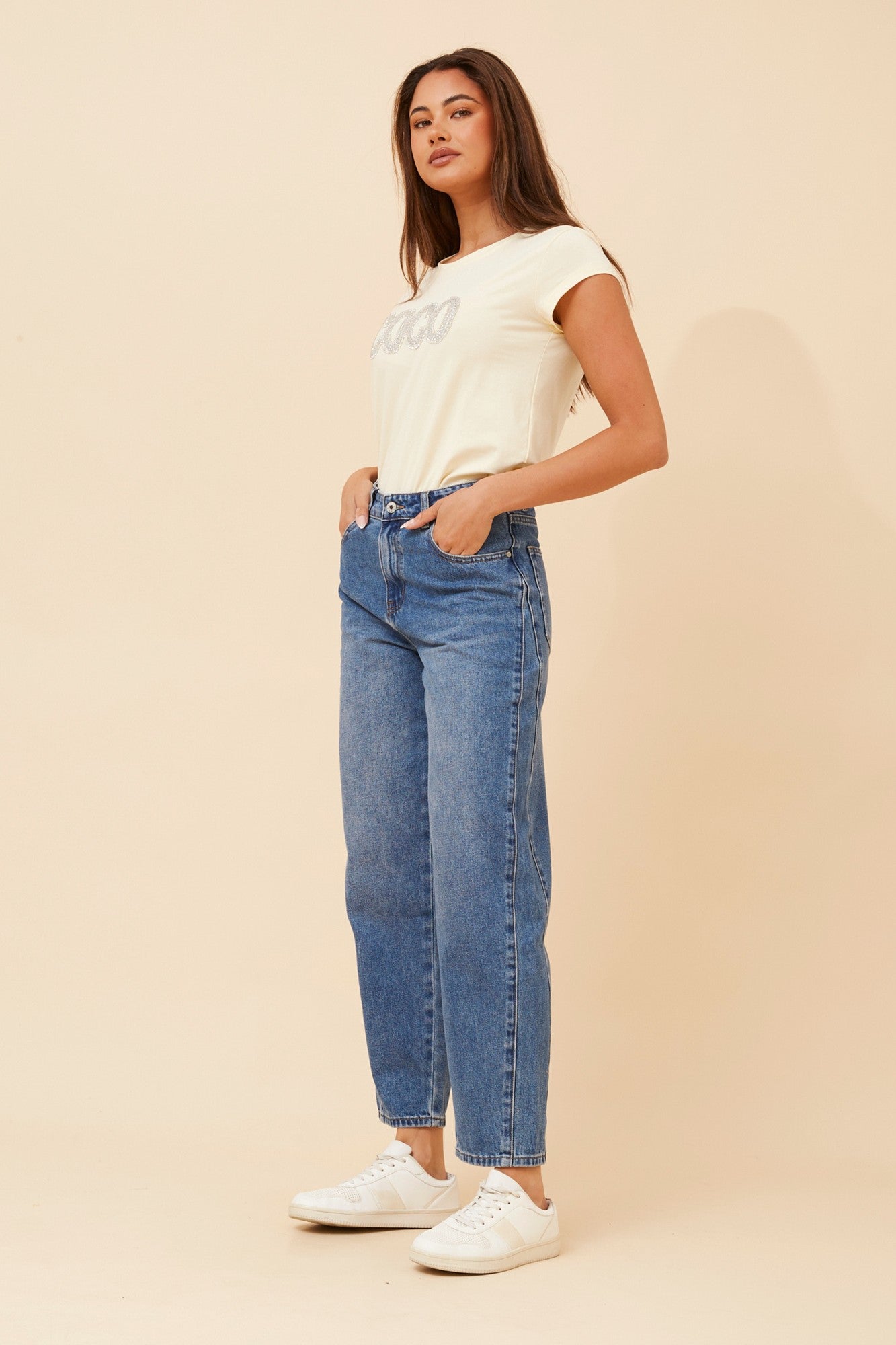 JAELYN DENIM BARREL PANTS (Mid Denim)
