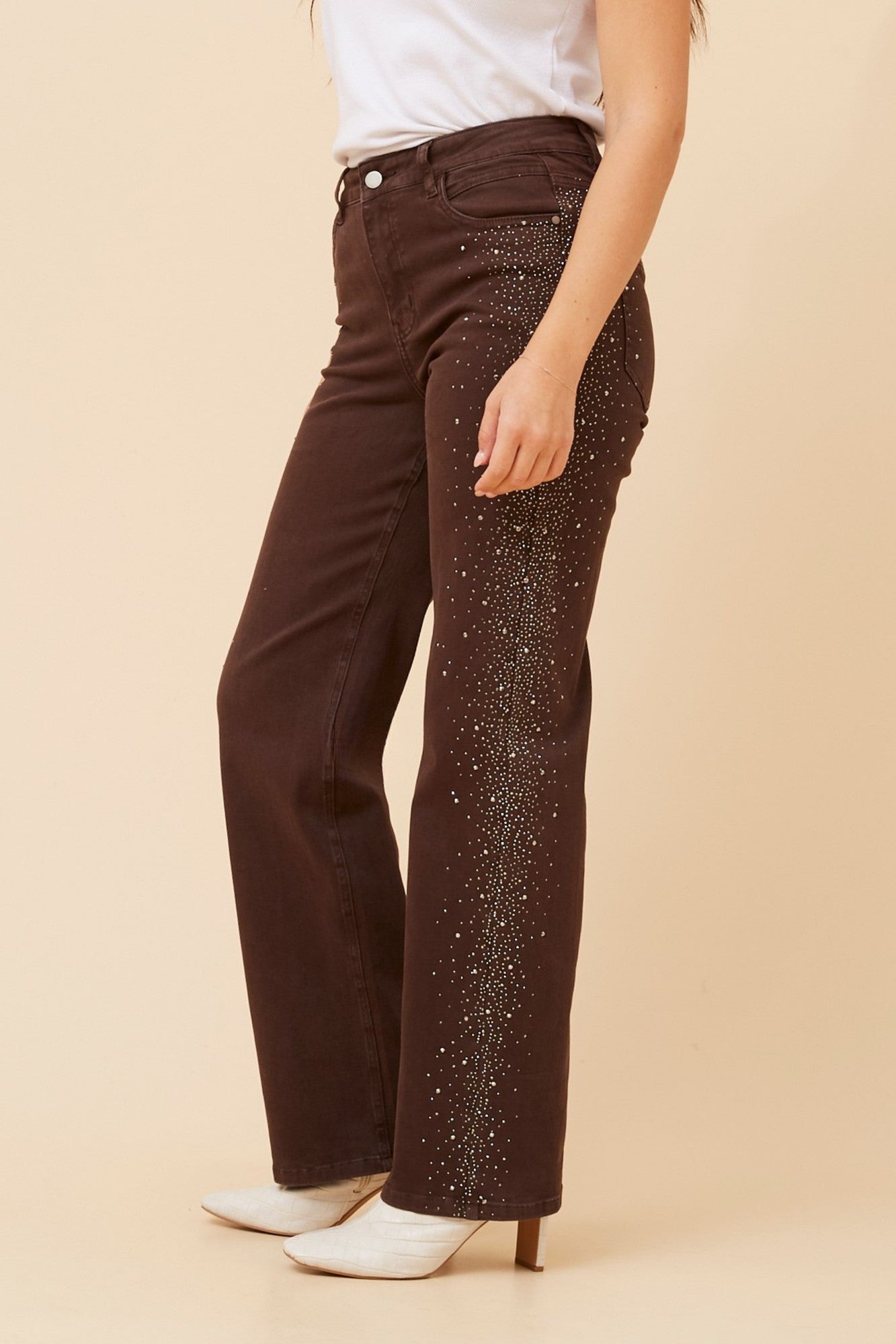 Image of Jeans. Product name - MICOLE DIAMANTE DENIM PANTS in Dark Denim colour by brand - INFINITY DENIM