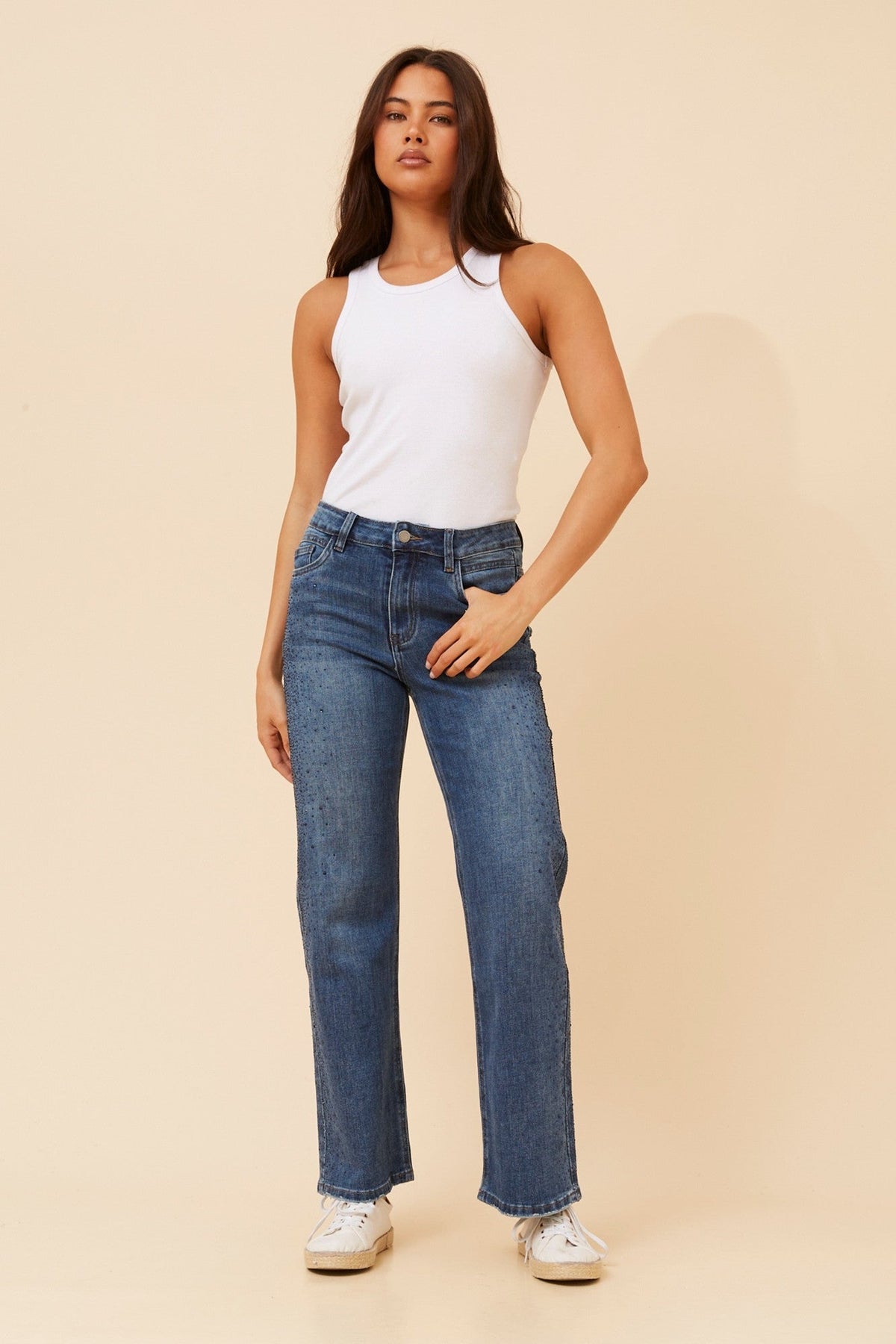 MICOLE DIAMANTE DENIM PANTS (Dark Denim)