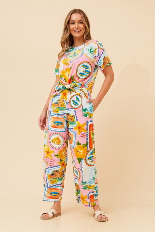 AKARIA PATCHWORK PRINT PANTS (Multi Pink)