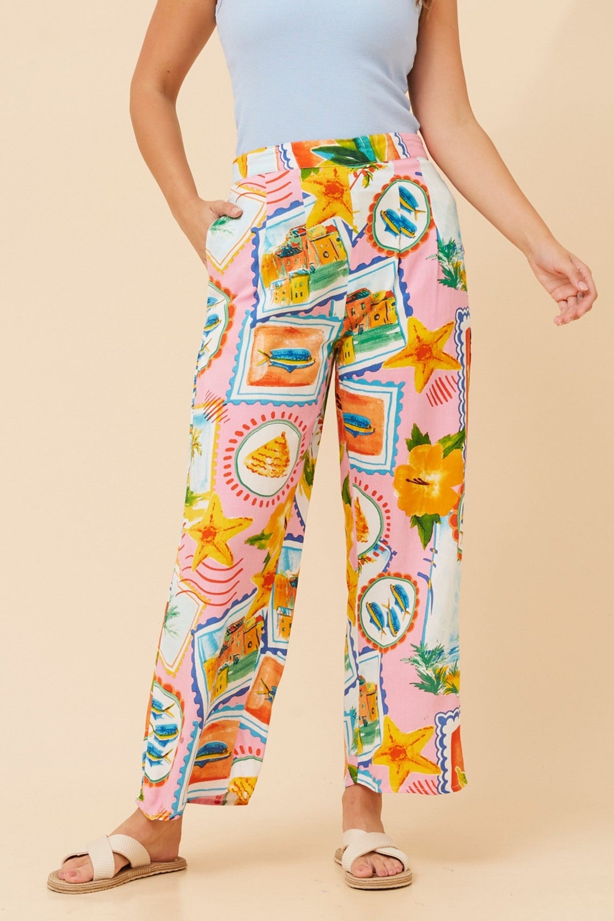 AKARIA PATCHWORK PRINT PANTS (Multi Pink)