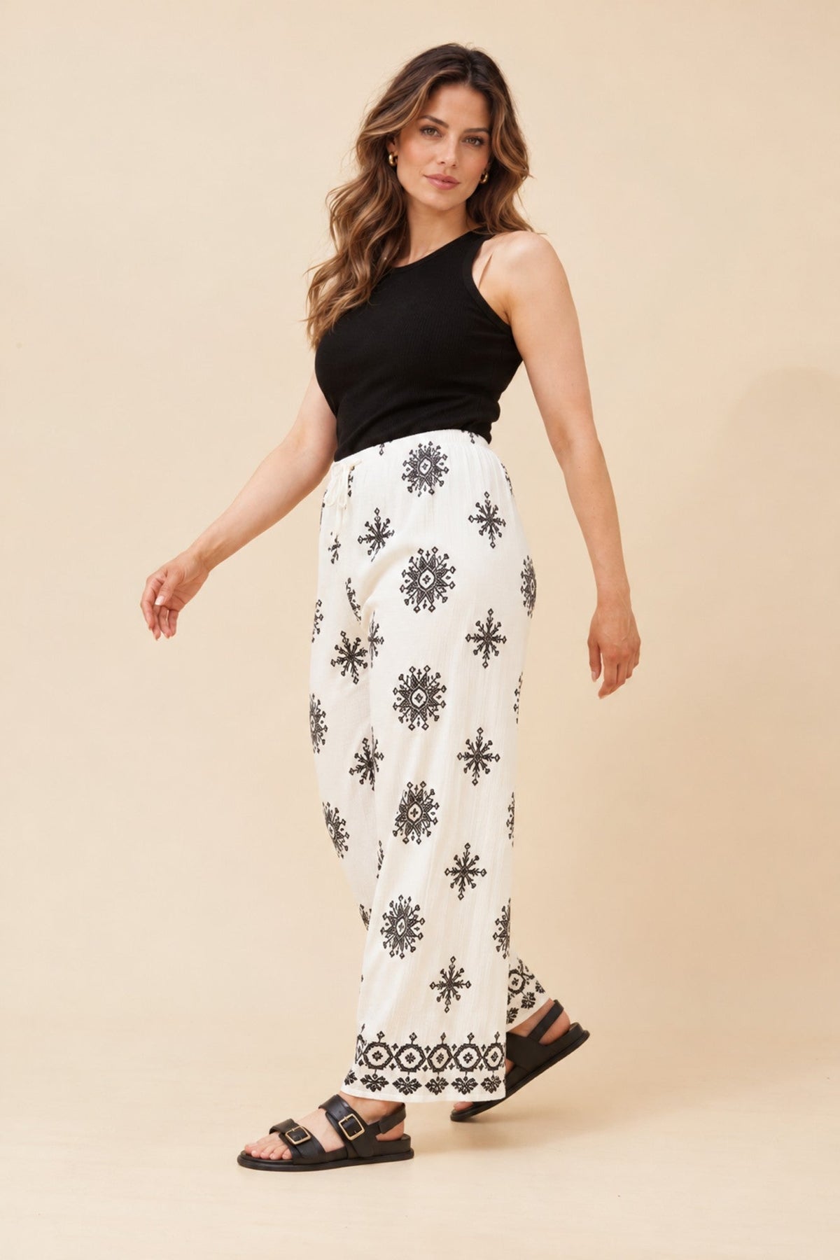 Caroline Morgan Australia KARSYN EMBROIDERY PRINT PANTS (White)