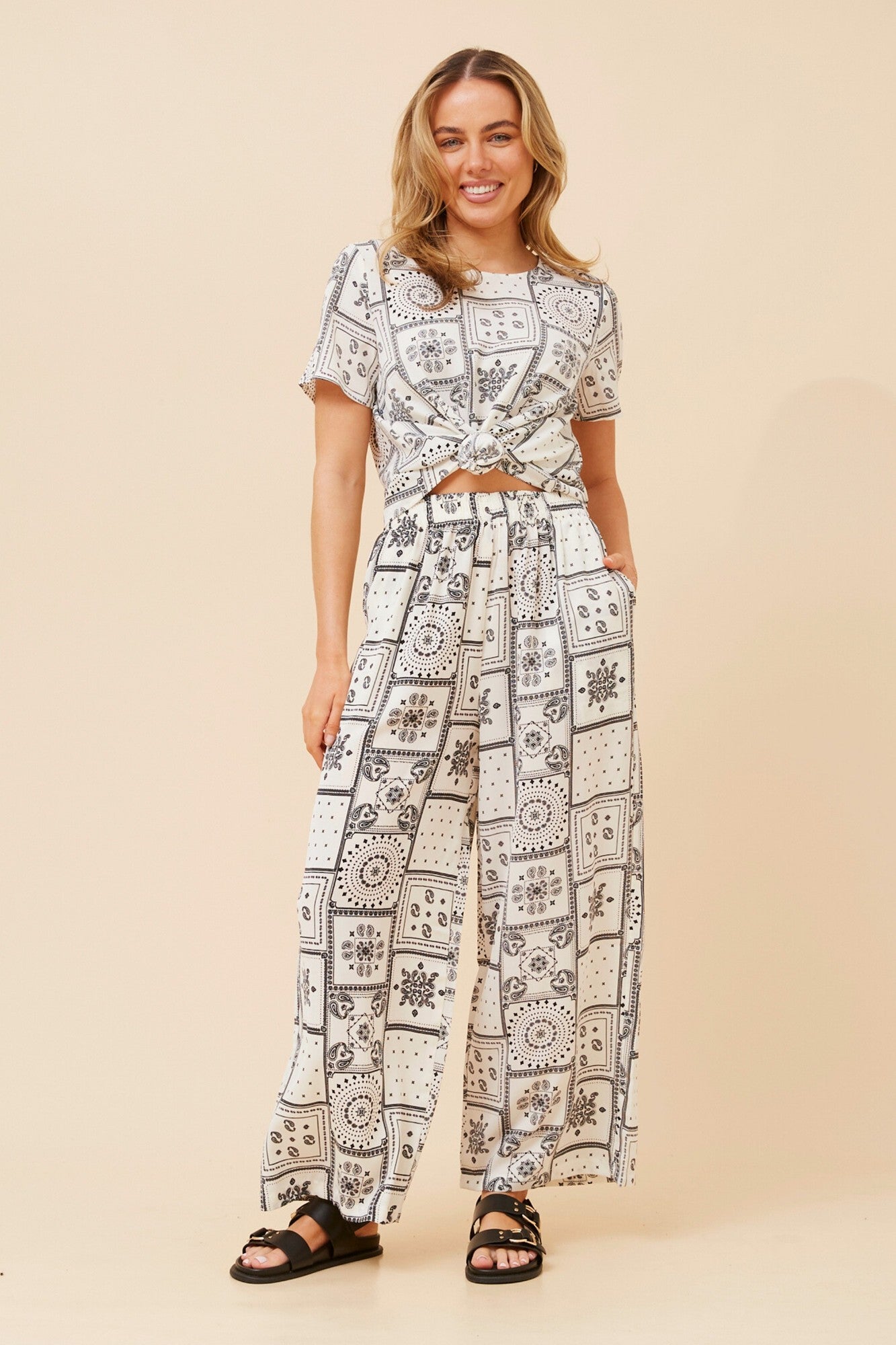 ANCA PATCHWORK PRINT PANTS (White And Black)
