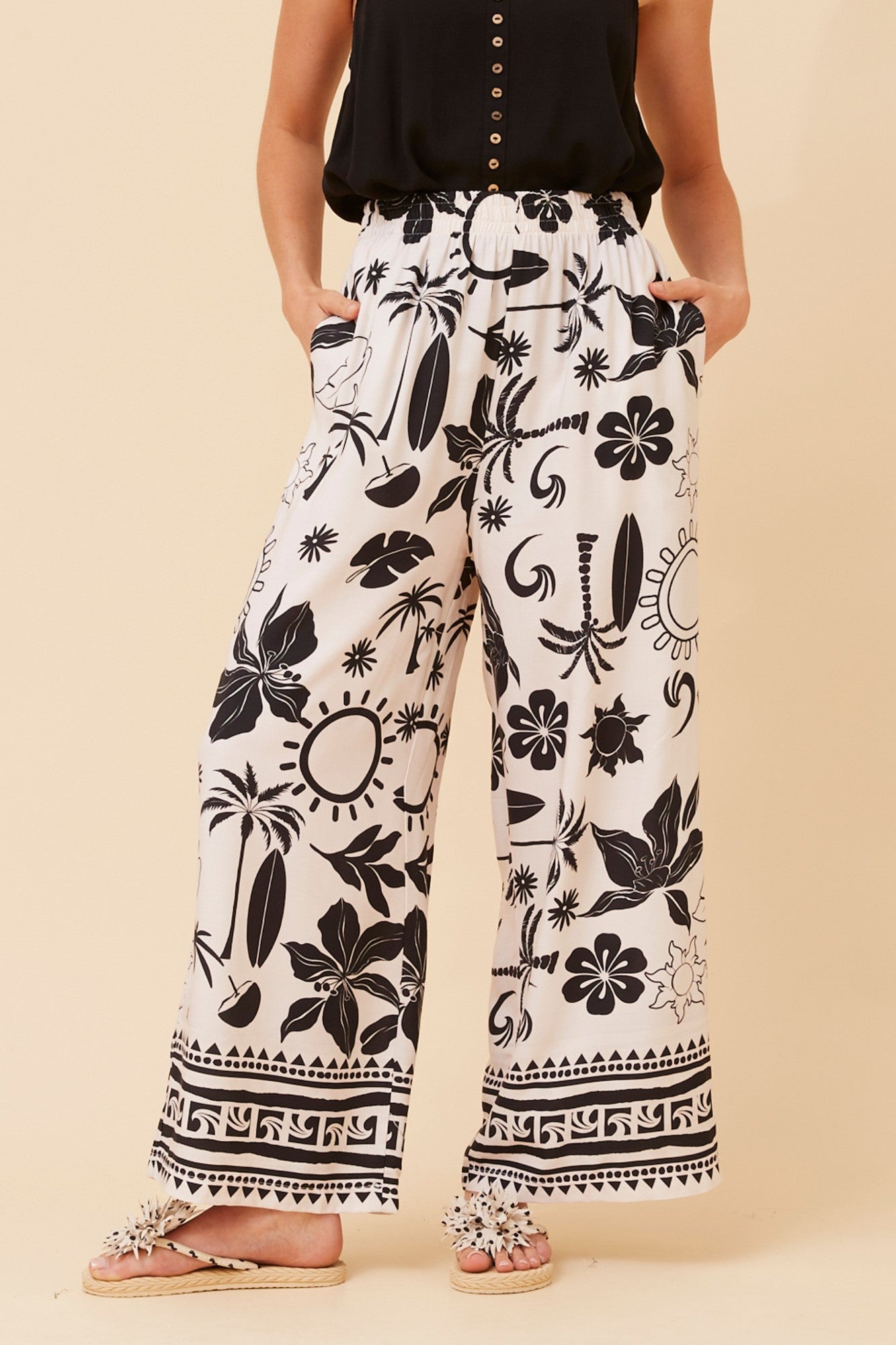 ANCA BORDER PRINT PANTS (Multi Black)