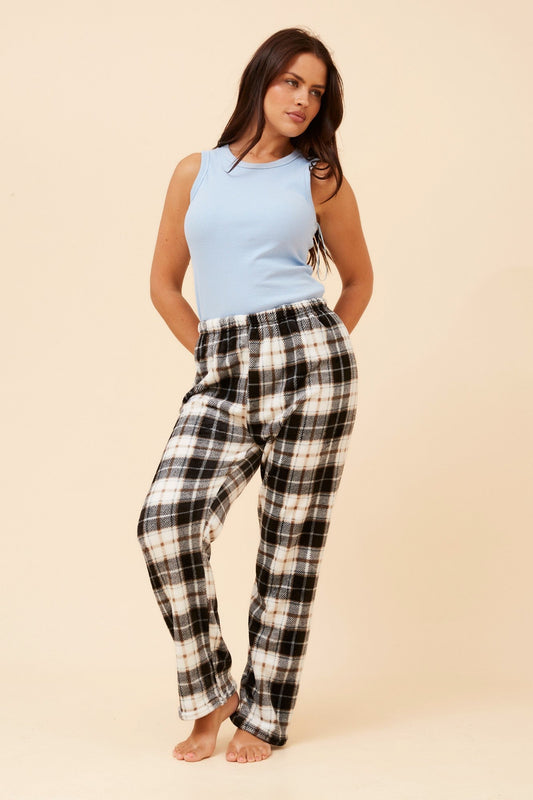 Image of a model wearing Pants. Product name - LEE CHECK PRINT PYJAMA PANTS in Multi Black colour by brand - Caroline Morgan Australia