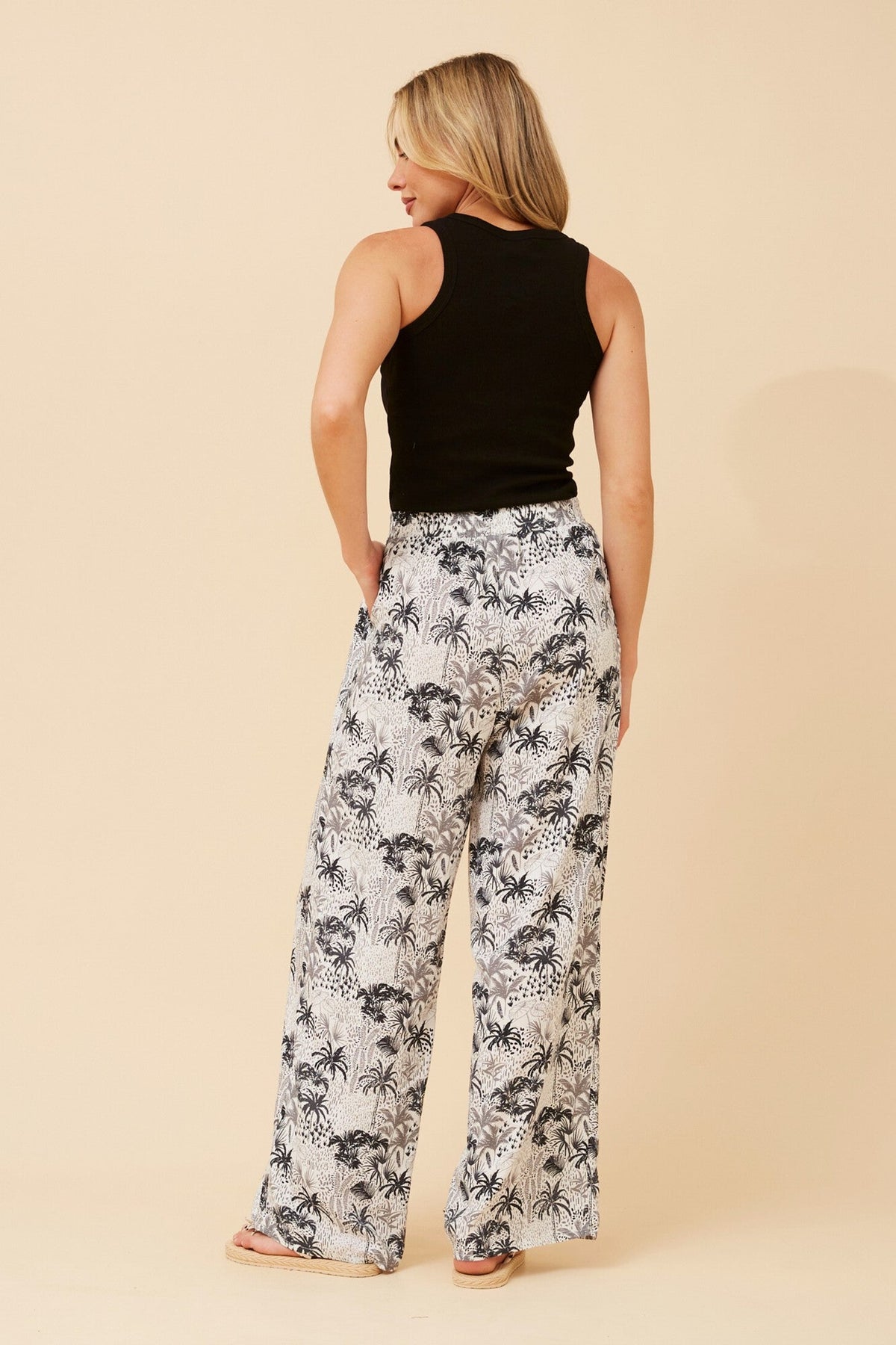 Caroline Morgan Australia SUZZEL PALM TREE PRINT PANTS (White)