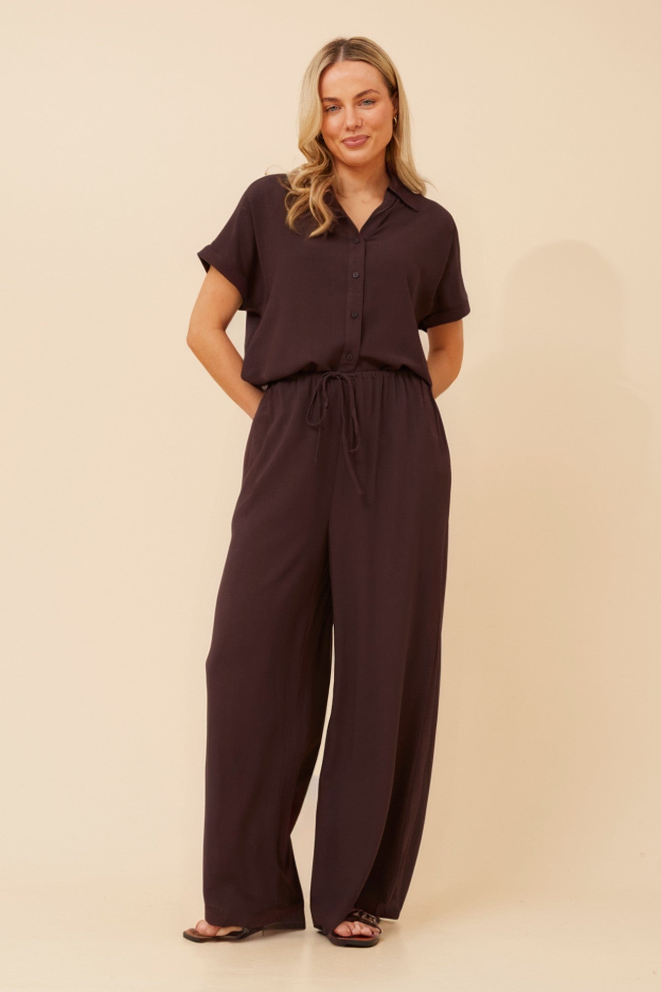 DONNY SOLID WIDE LEG PANTS (Chocolate)