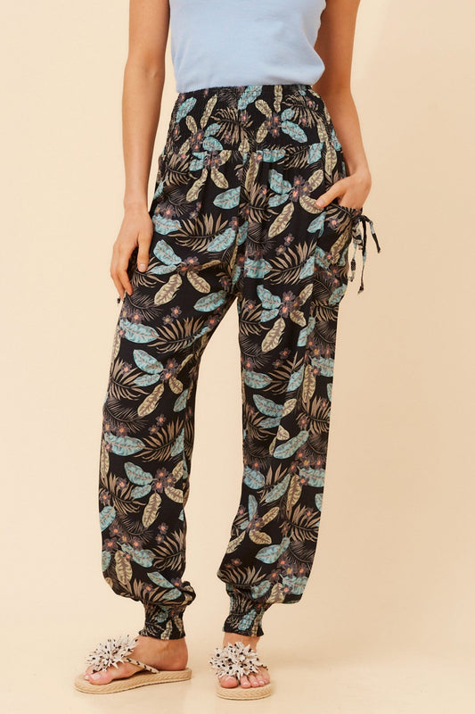 HAREM TROPICAL PRINT PANTS (Navy)
