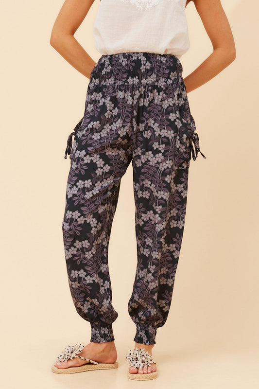 HAREM FLORAL PANTS (Navy)