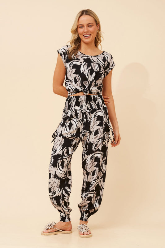 HAREM ABSTRACT PRINT PANTS (Black)