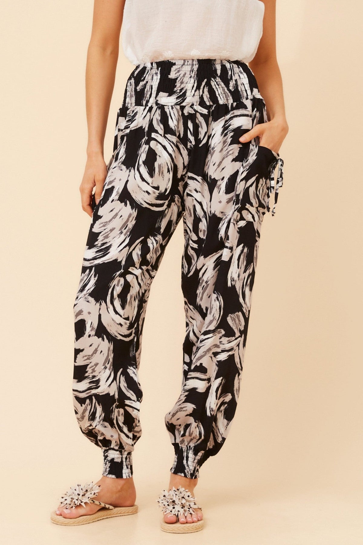 Caroline Morgan Australia HAREM ABSTRACT PRINT PANTS (Black)