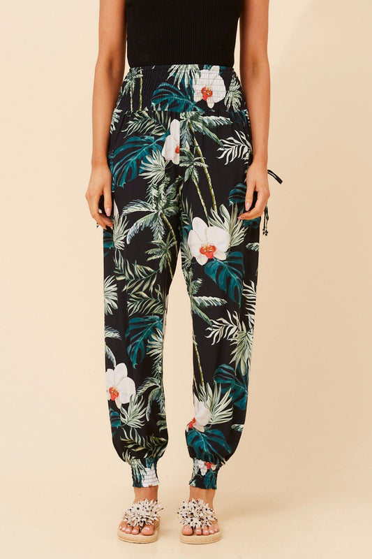 HAREM FLORAL PANTS (Navy)