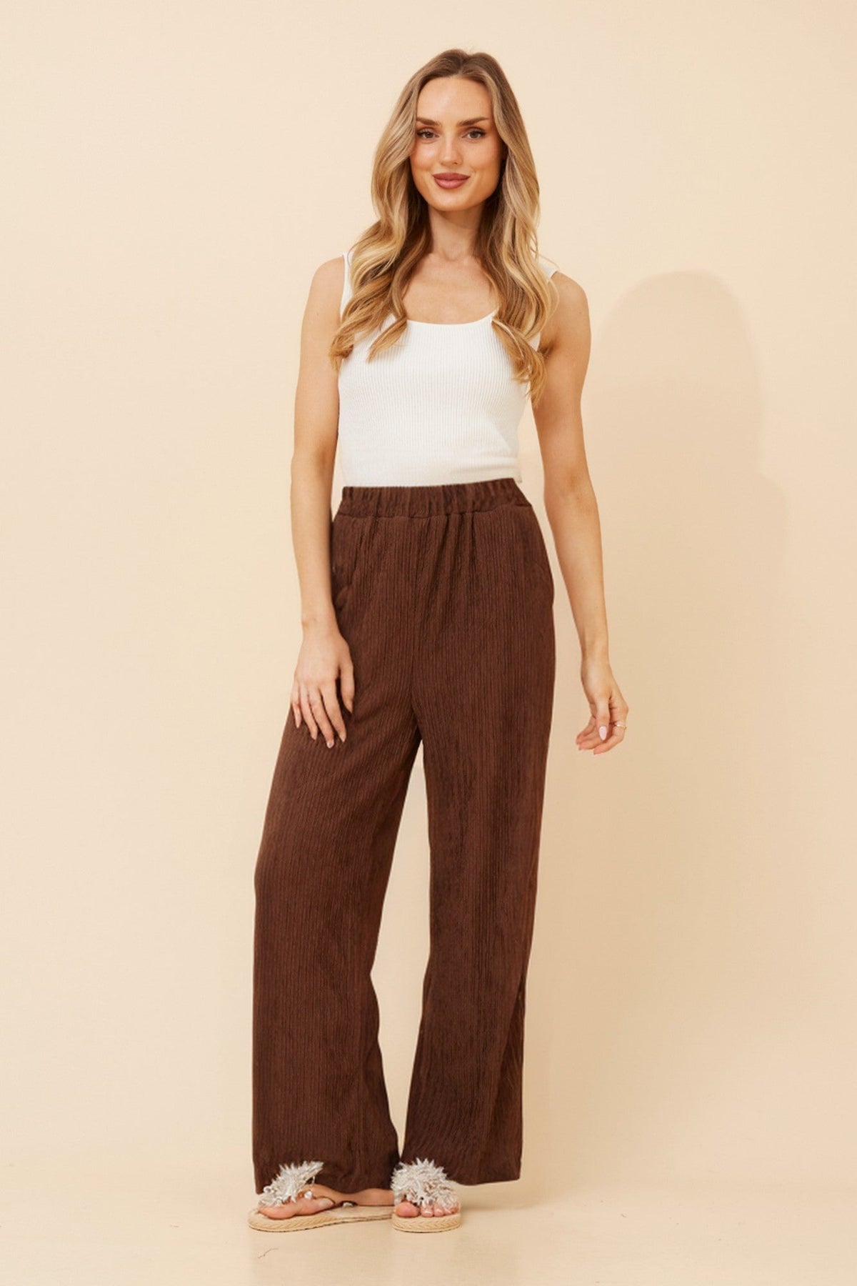 MERCER SOLID WIDE LEG PANTS (Chocolate)
