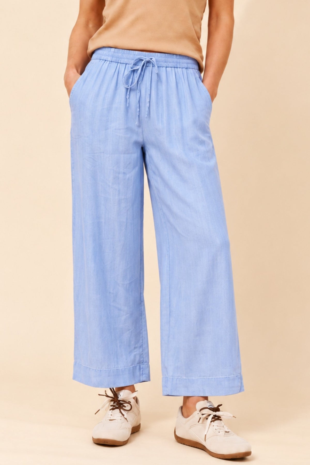 MYSTIC MONSOON ALLORAH SOLID WIDE LEG PANTS (Light Denim)