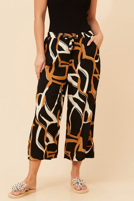 SUZE ABSTRACT PRINT CULOTTE PANTS (Toffee)