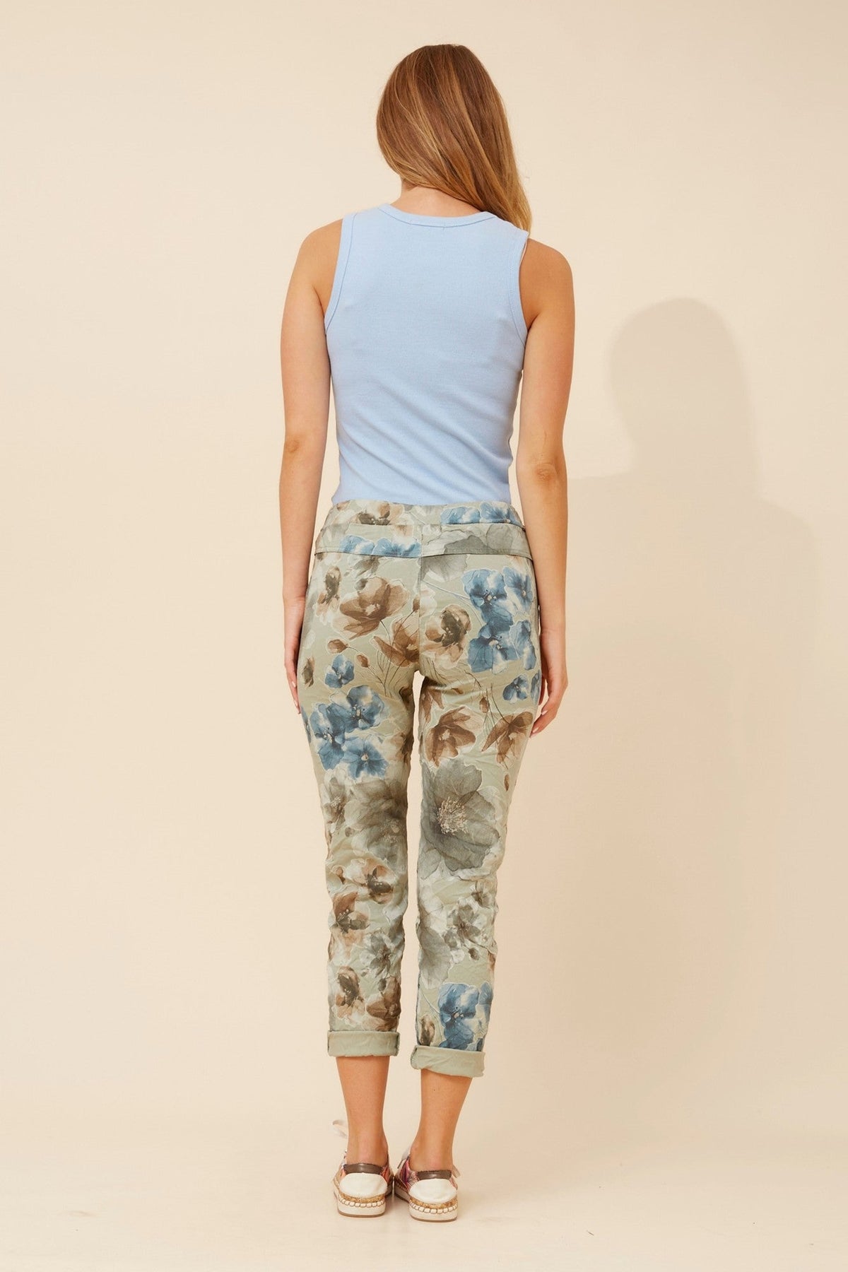 BOTTEGA MODA JANJA FLORAL LINEN JOGGER PANTS (Sage)