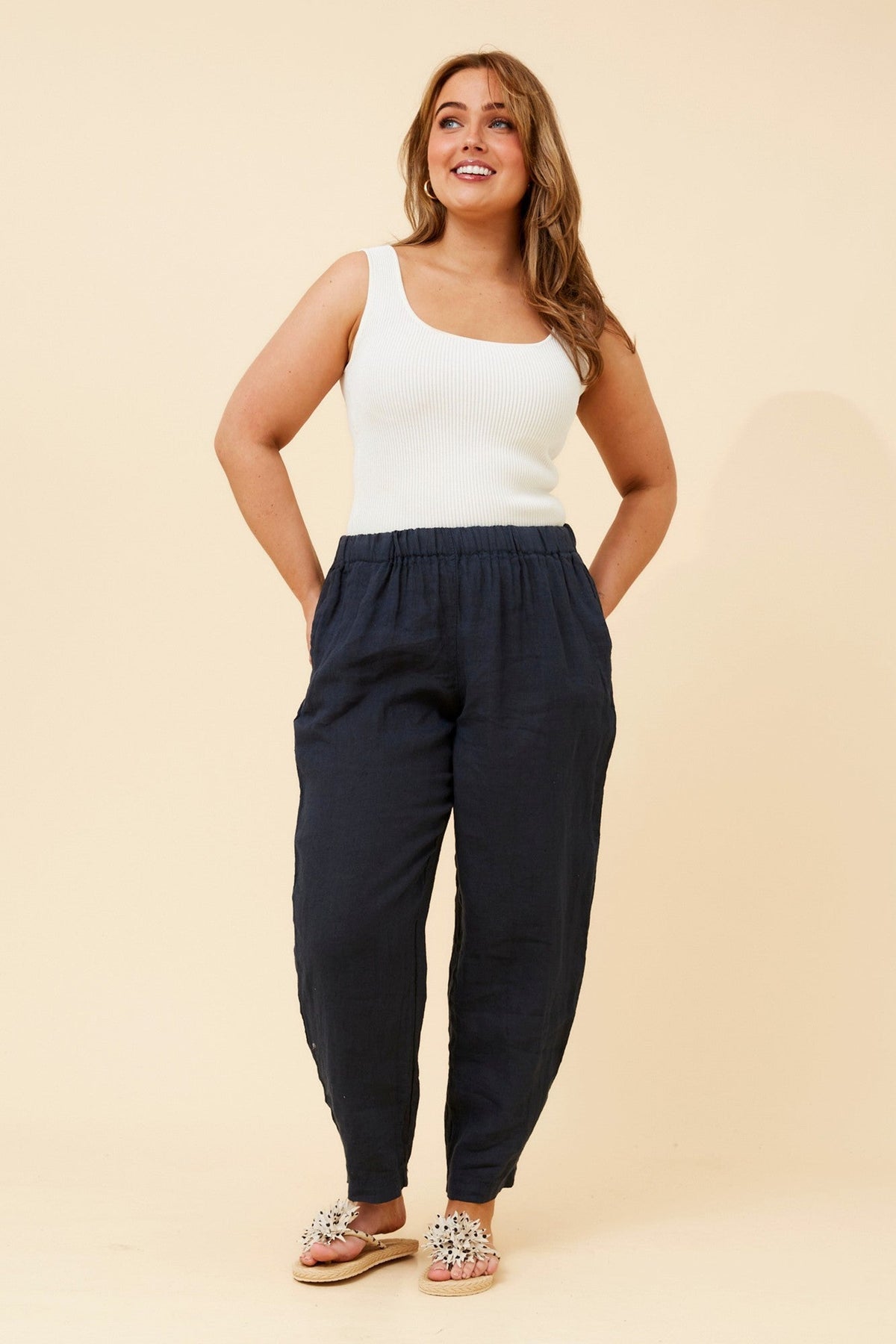 BOTTEGA MODA JOURNEE SOLID LINEN PANTS (Fango)