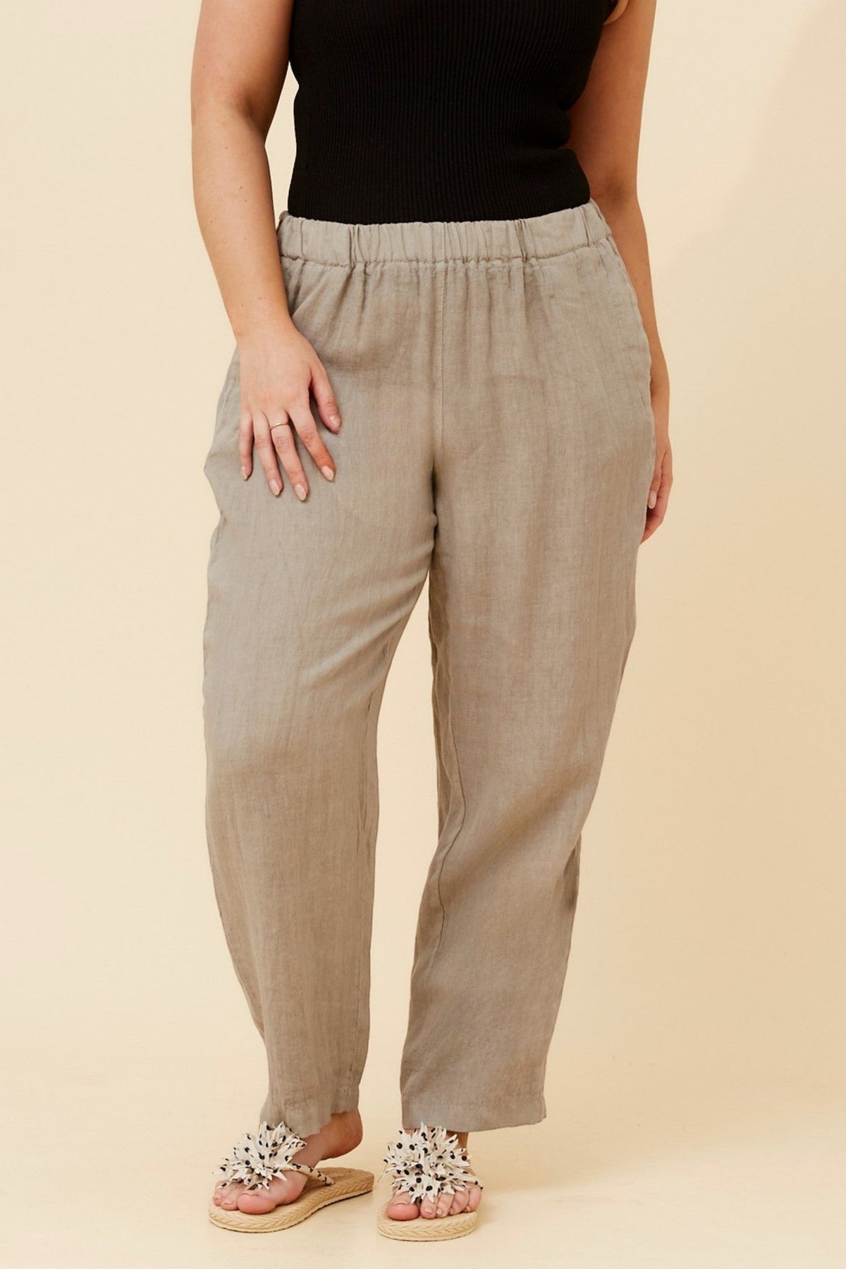 BOTTEGA MODA JOURNEE SOLID LINEN PANTS (Fango)