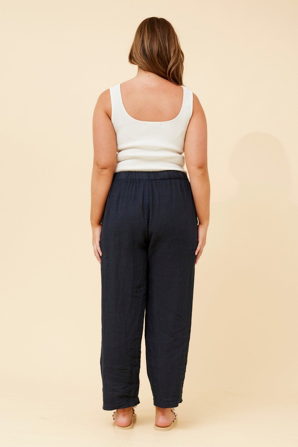 BOTTEGA MODA JOURNEE SOLID LINEN PANTS (Navy)