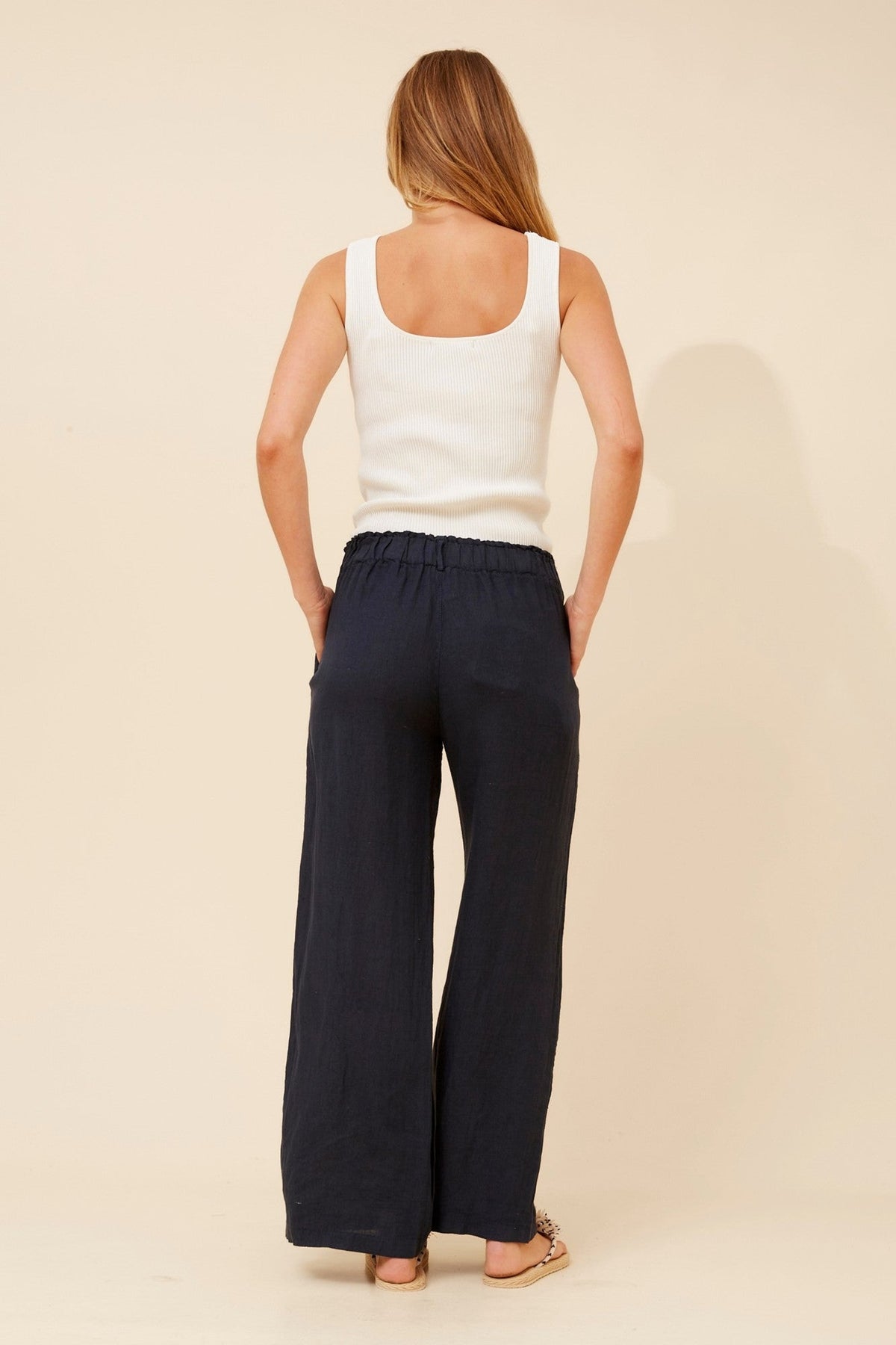 BOTTEGA MODA OSANNA WIDE LEG LINEN PANTS (Navy)