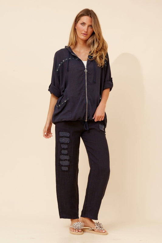 BOTTEGA MODA DINO WIDE LEG LINEN PANTS (Navy)